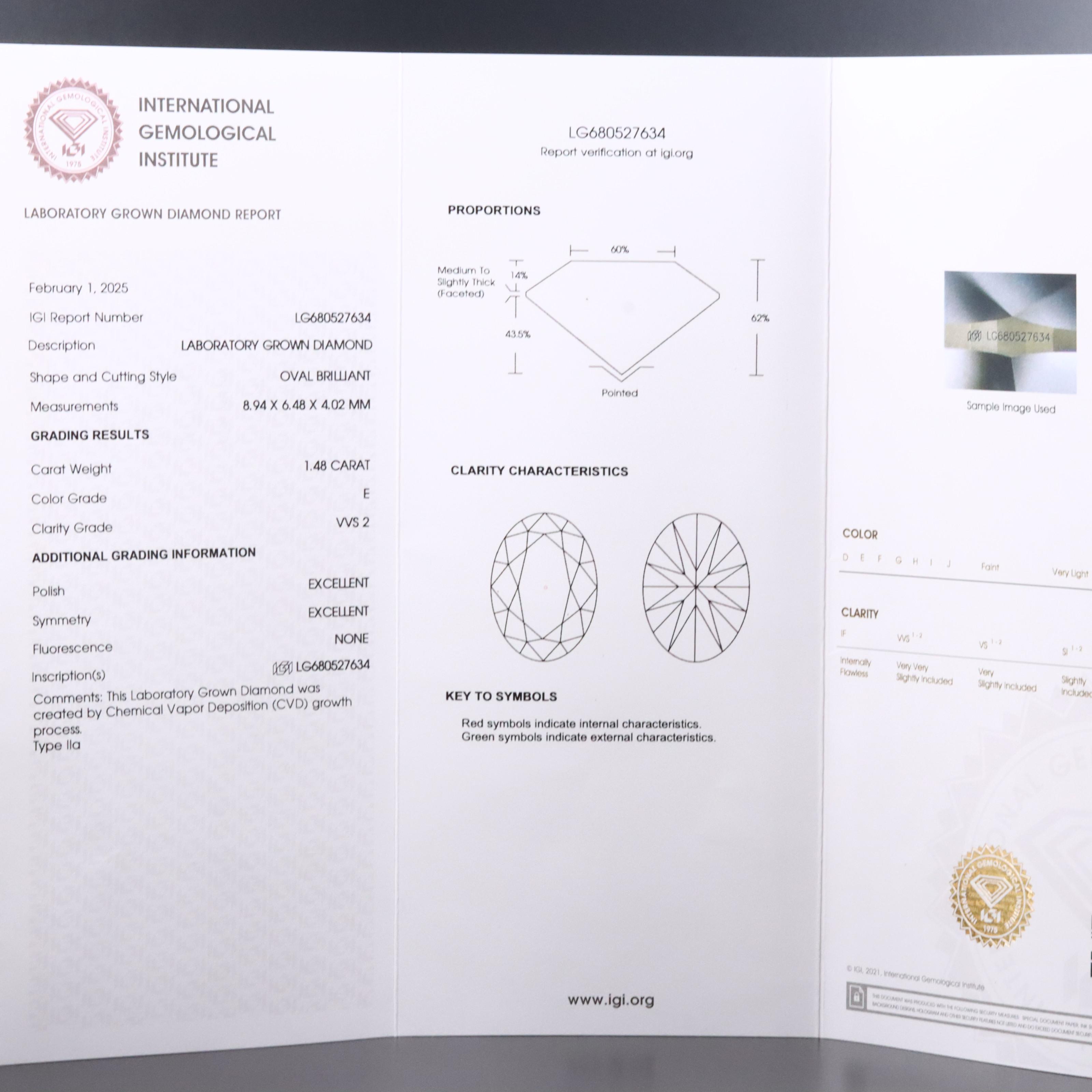 Loose 1.48 CT Lab Grown Diamond with IGI Report