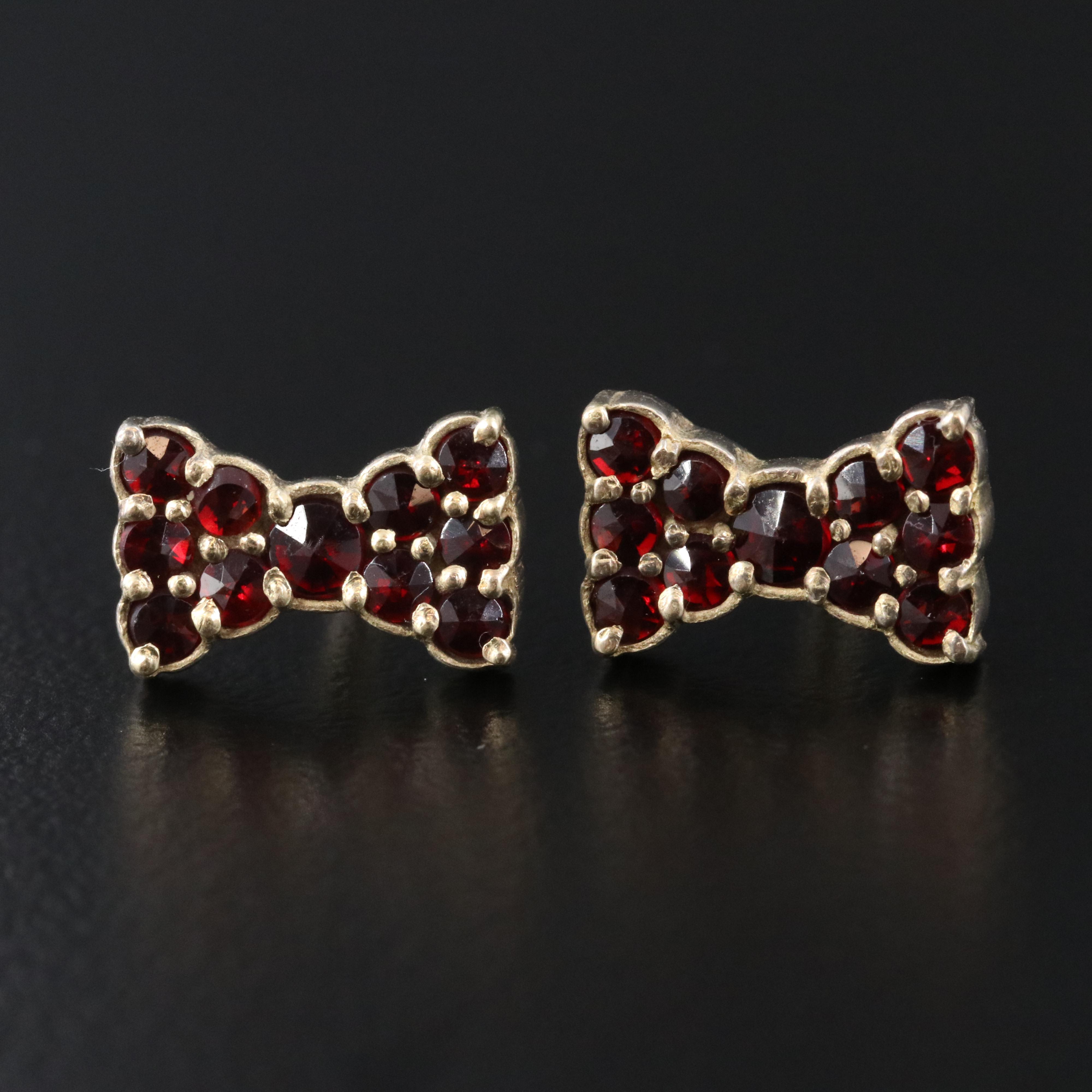 Czech 900 Silver Bohemian Garnet Bow-Tie Earrings