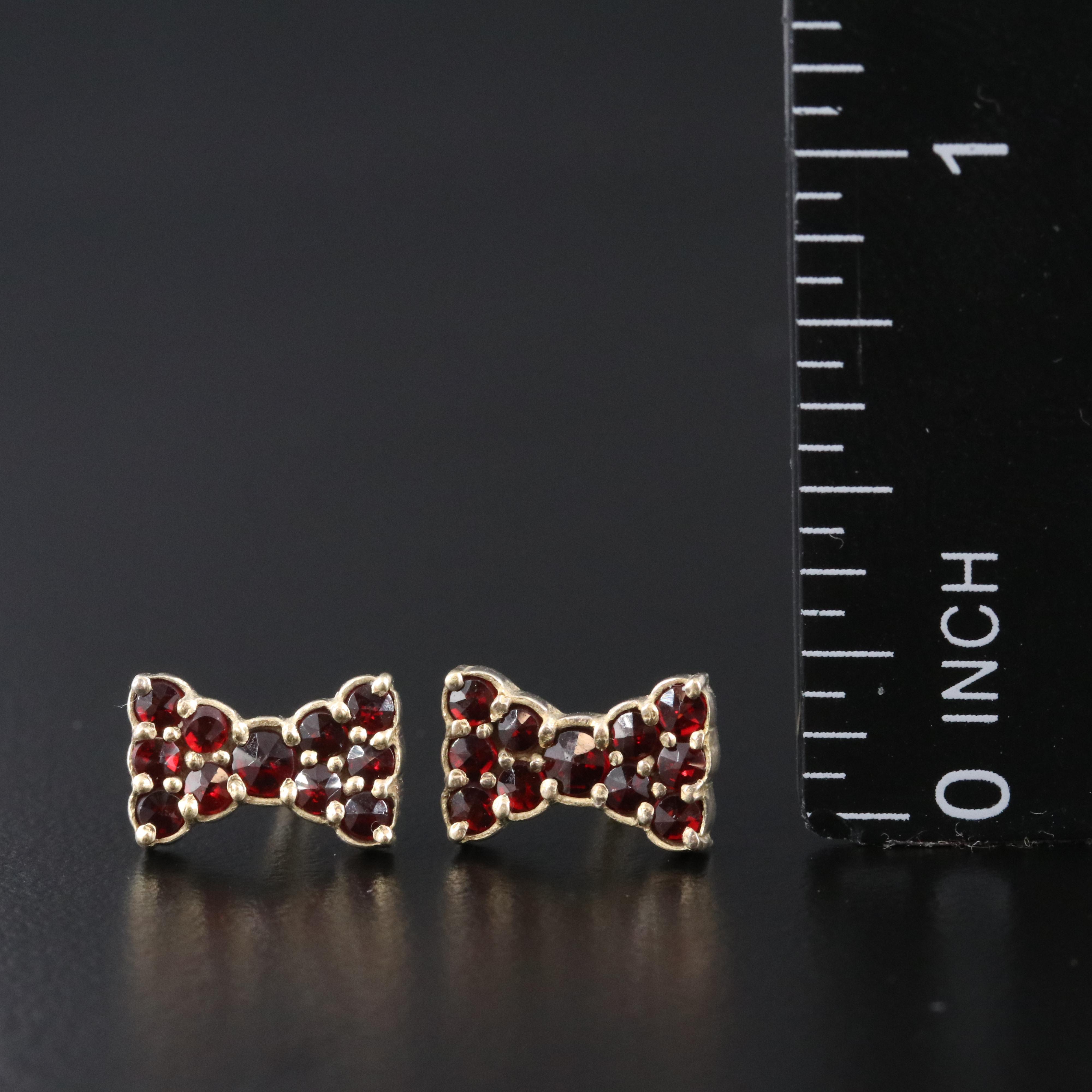 Czech 900 Silver Bohemian Garnet Bow-Tie Earrings