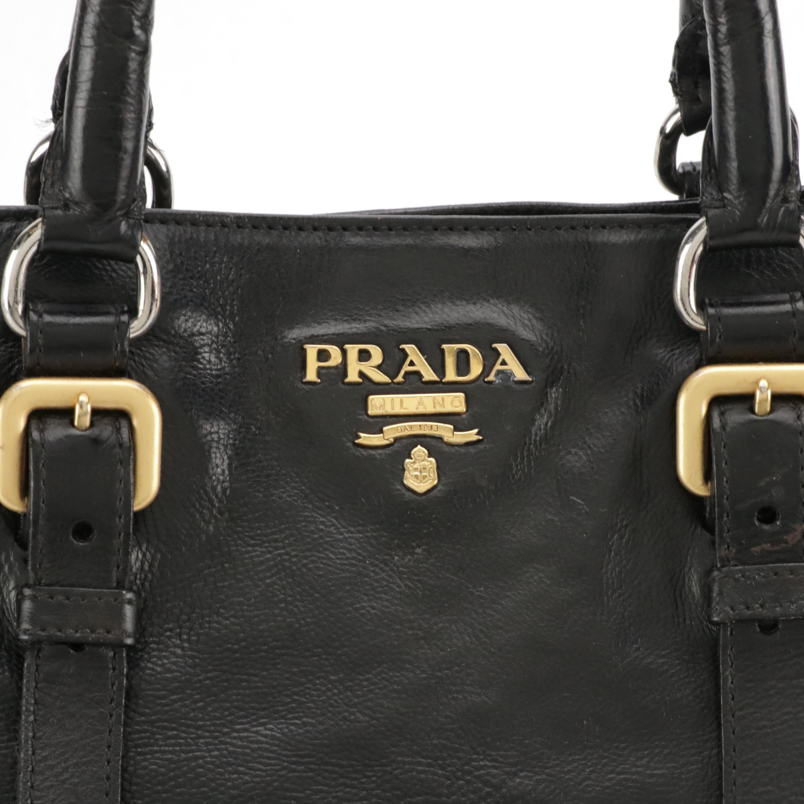 Prada Large Expandable Two-Way Tote in Black Vitello Daino Leather