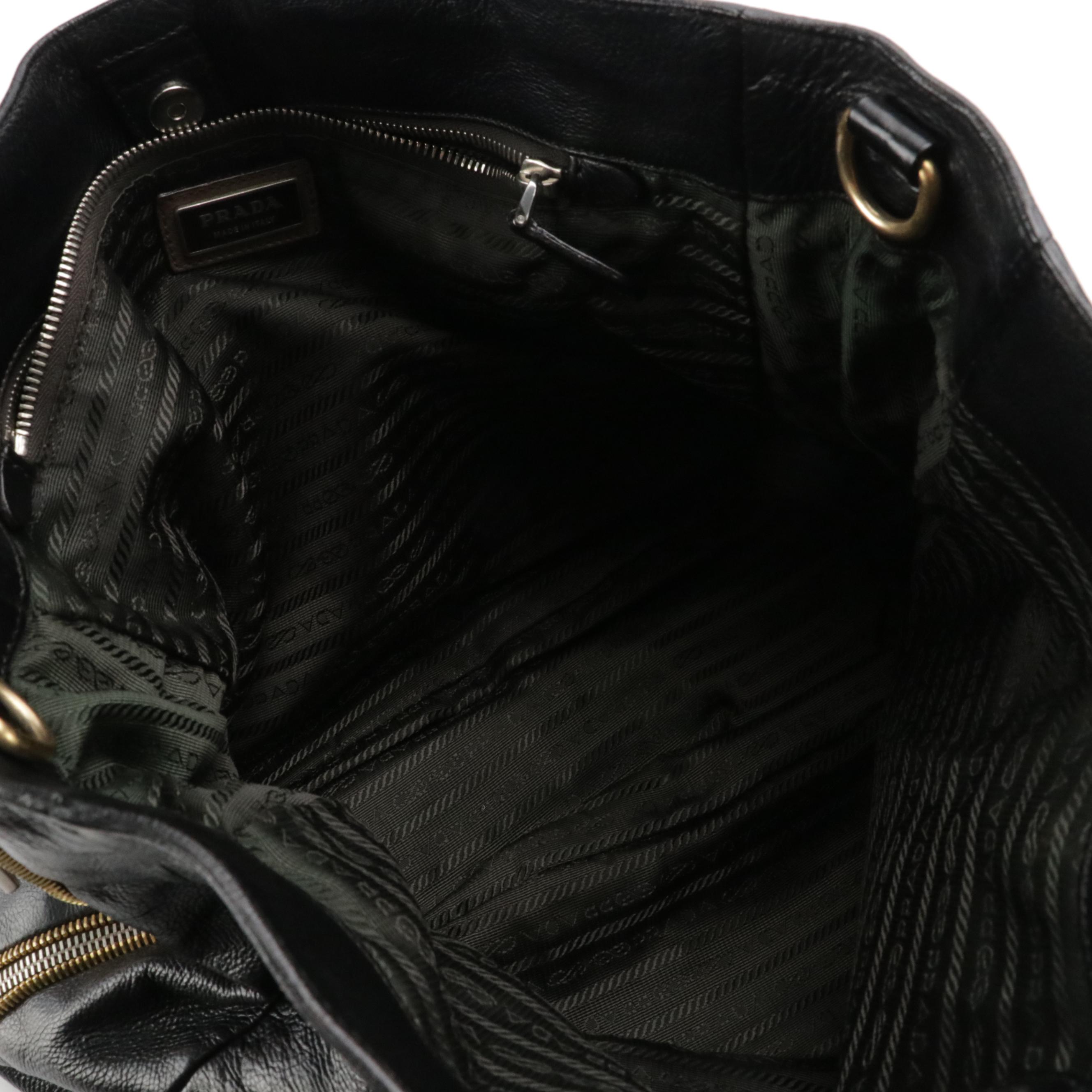 Prada Large Expandable Two-Way Tote in Black Vitello Daino Leather