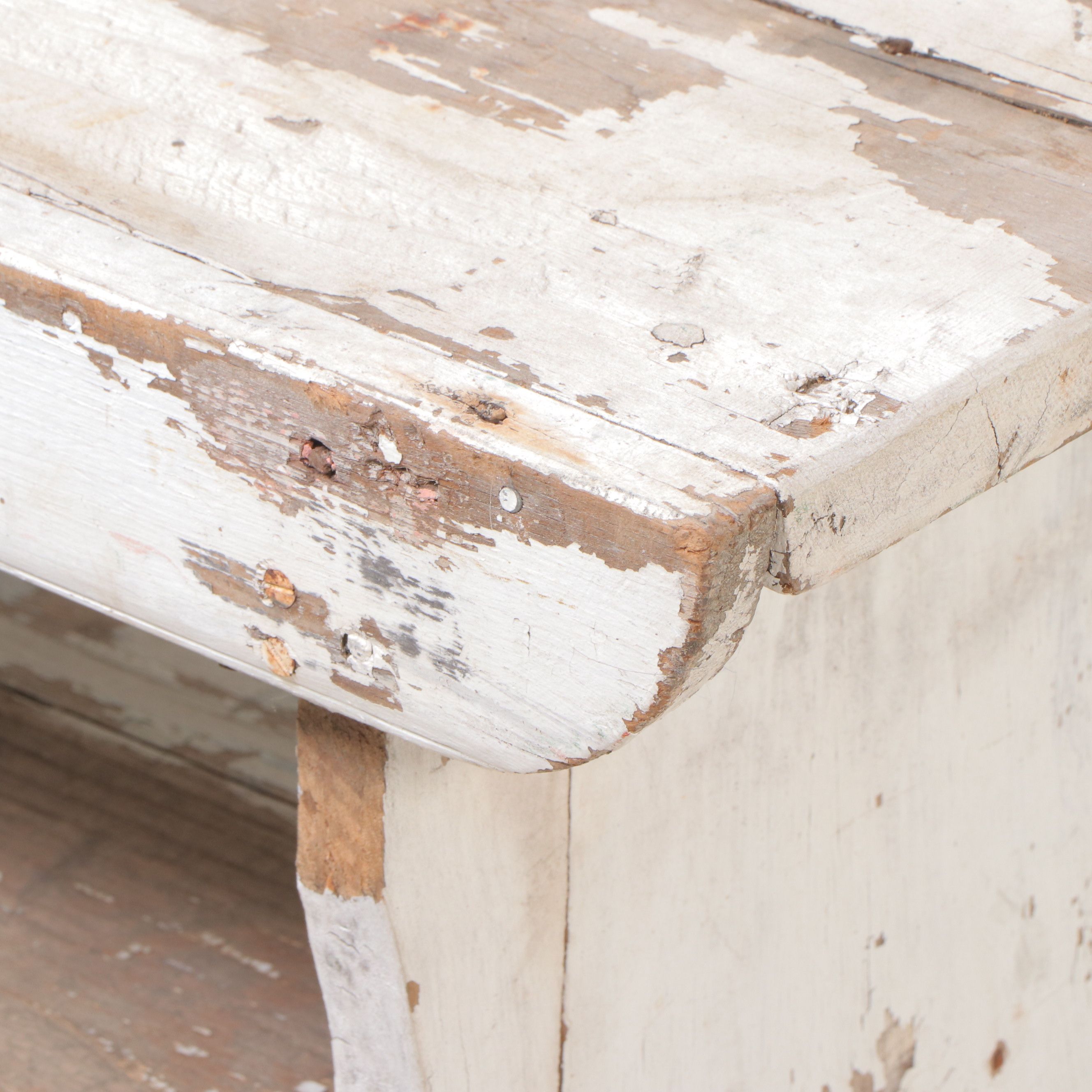 Primitive Style Distressed Painted Wood Stool