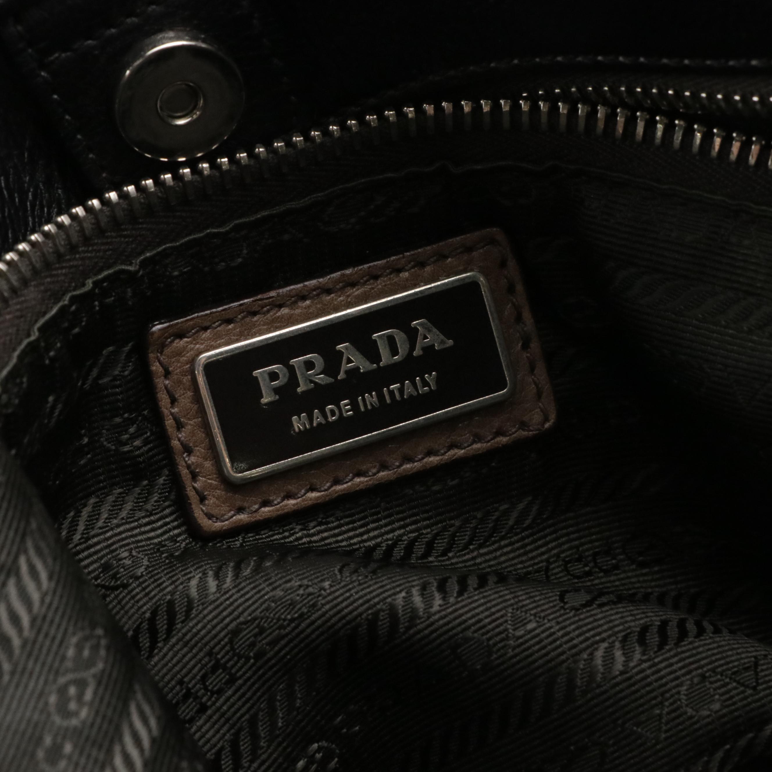 Prada Large Expandable Two-Way Tote in Black Vitello Daino Leather