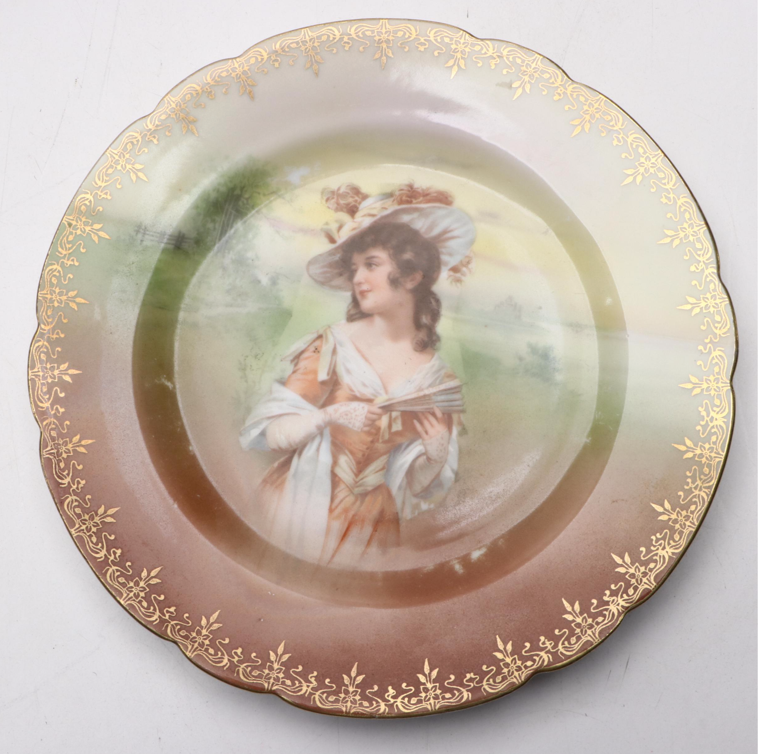Royal Bayreuth Gilt-Accented Porcelain Cabinet Plates, Early to Mid-20th Century