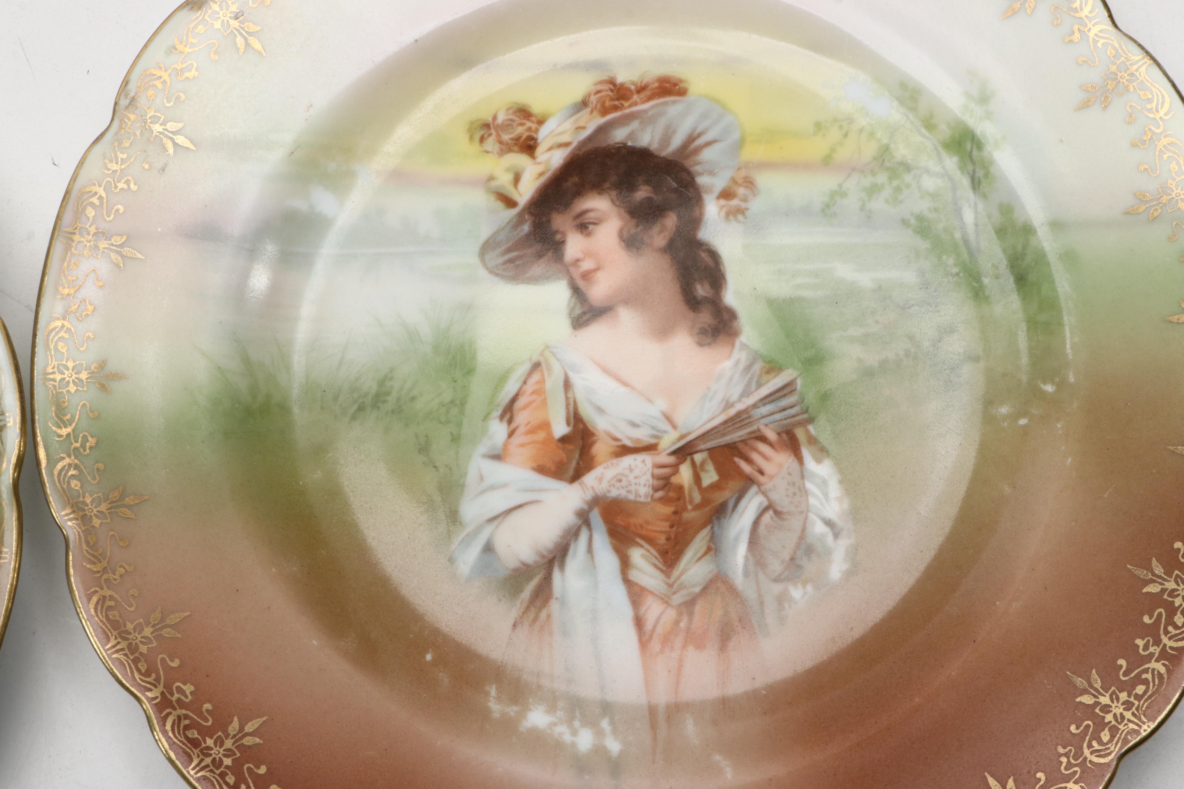 Royal Bayreuth Gilt-Accented Porcelain Cabinet Plates, Early to Mid-20th Century