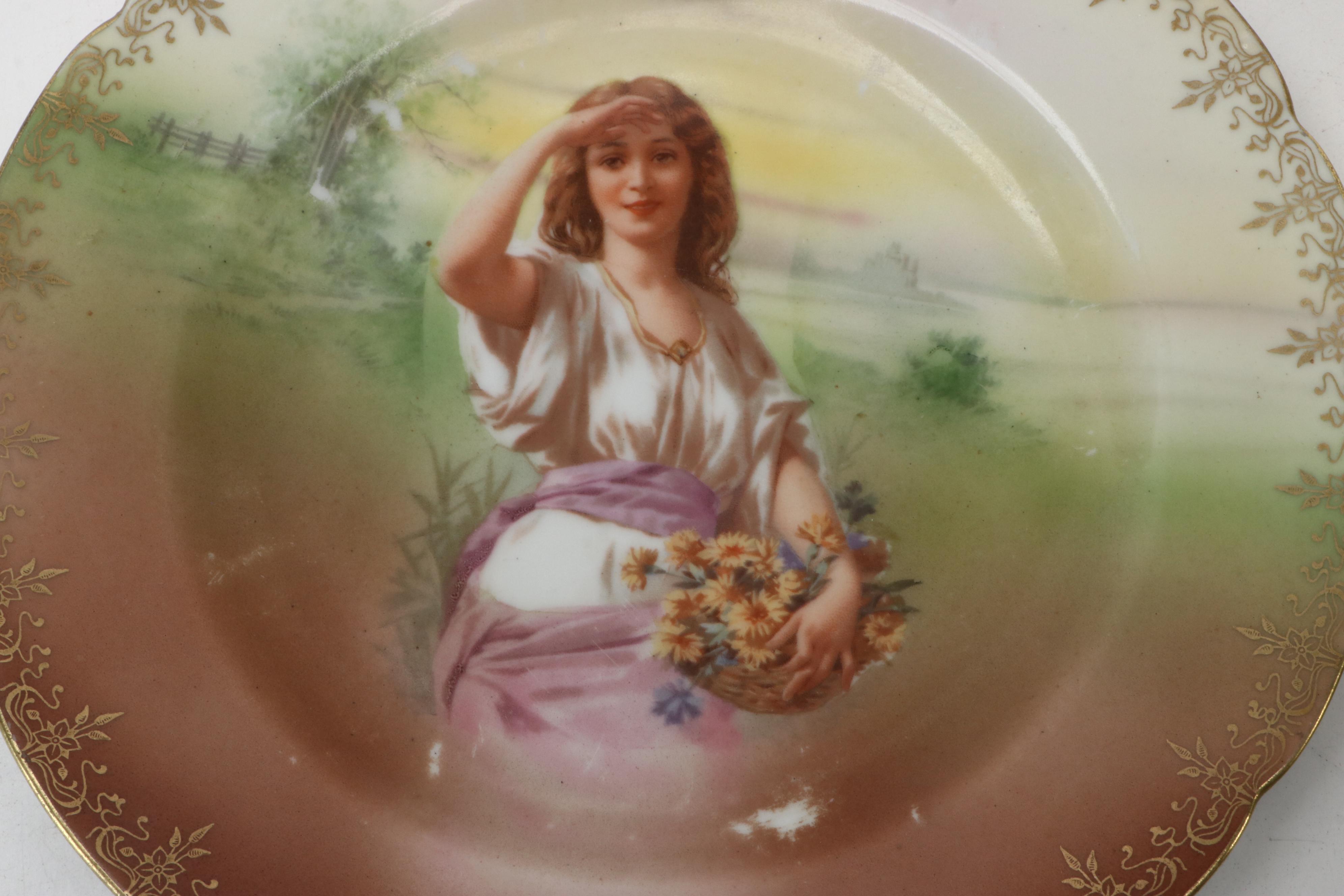 Royal Bayreuth Gilt-Accented Porcelain Cabinet Plates, Early to Mid-20th Century