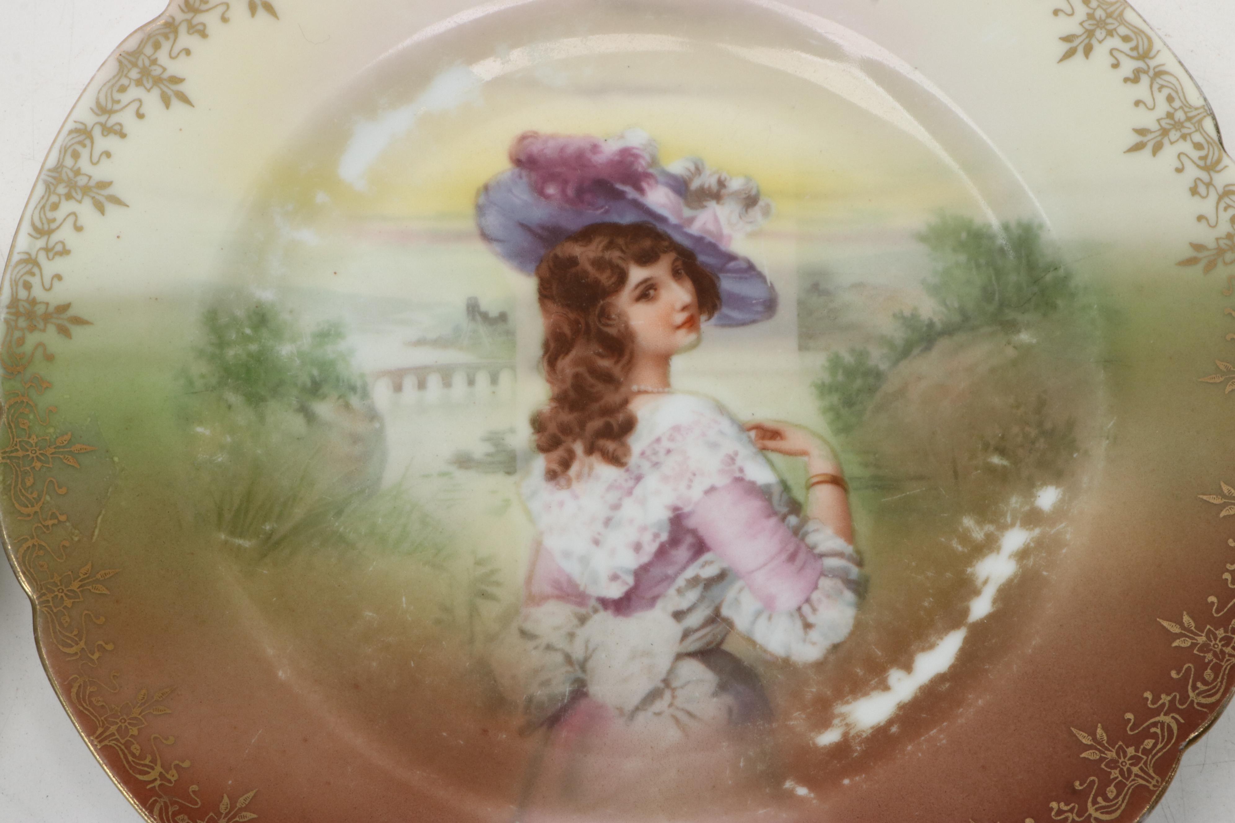 Royal Bayreuth Gilt-Accented Porcelain Cabinet Plates, Early to Mid-20th Century