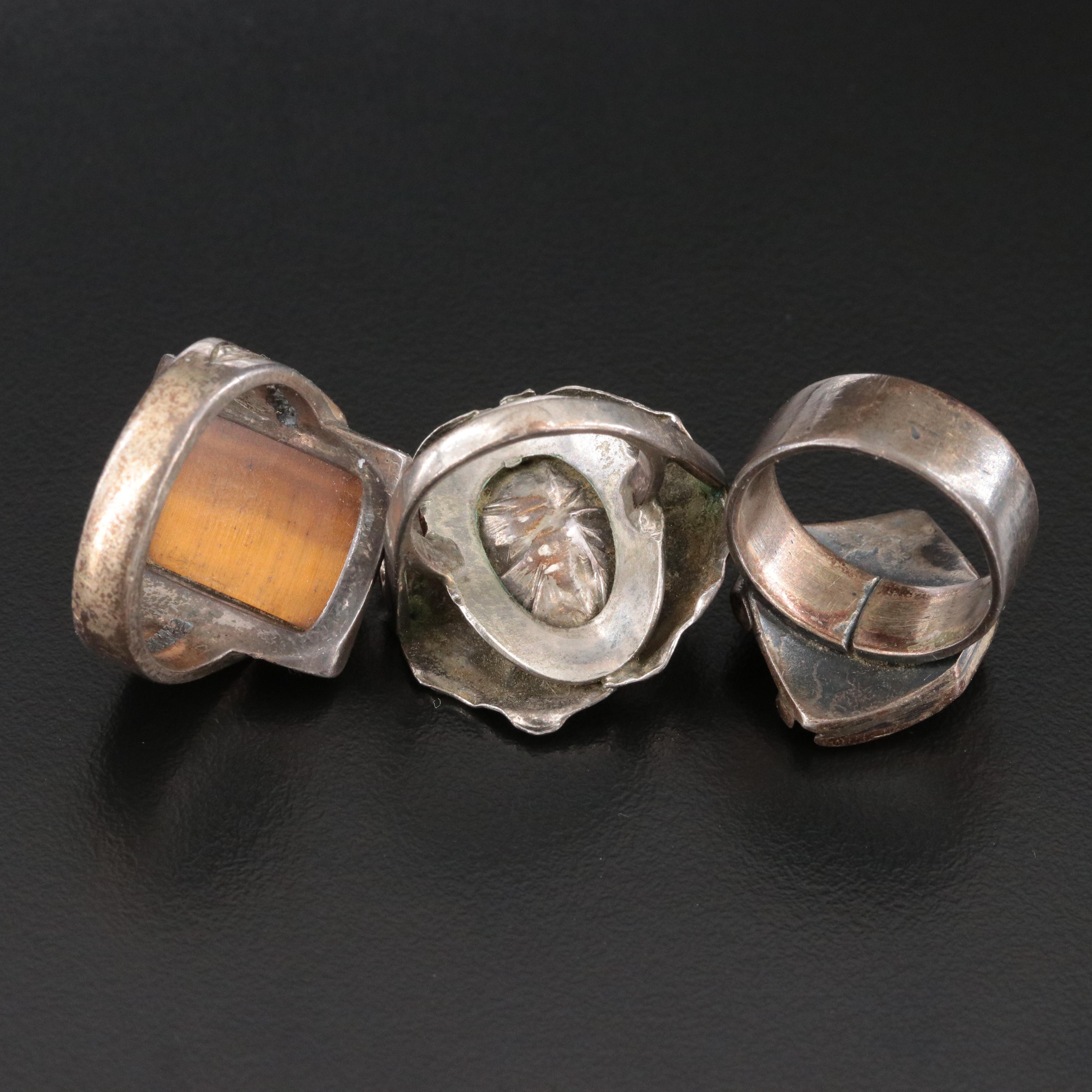 Sterling Rings Including Tiger's Eye Roman Soldier Cameo with 10K Accent