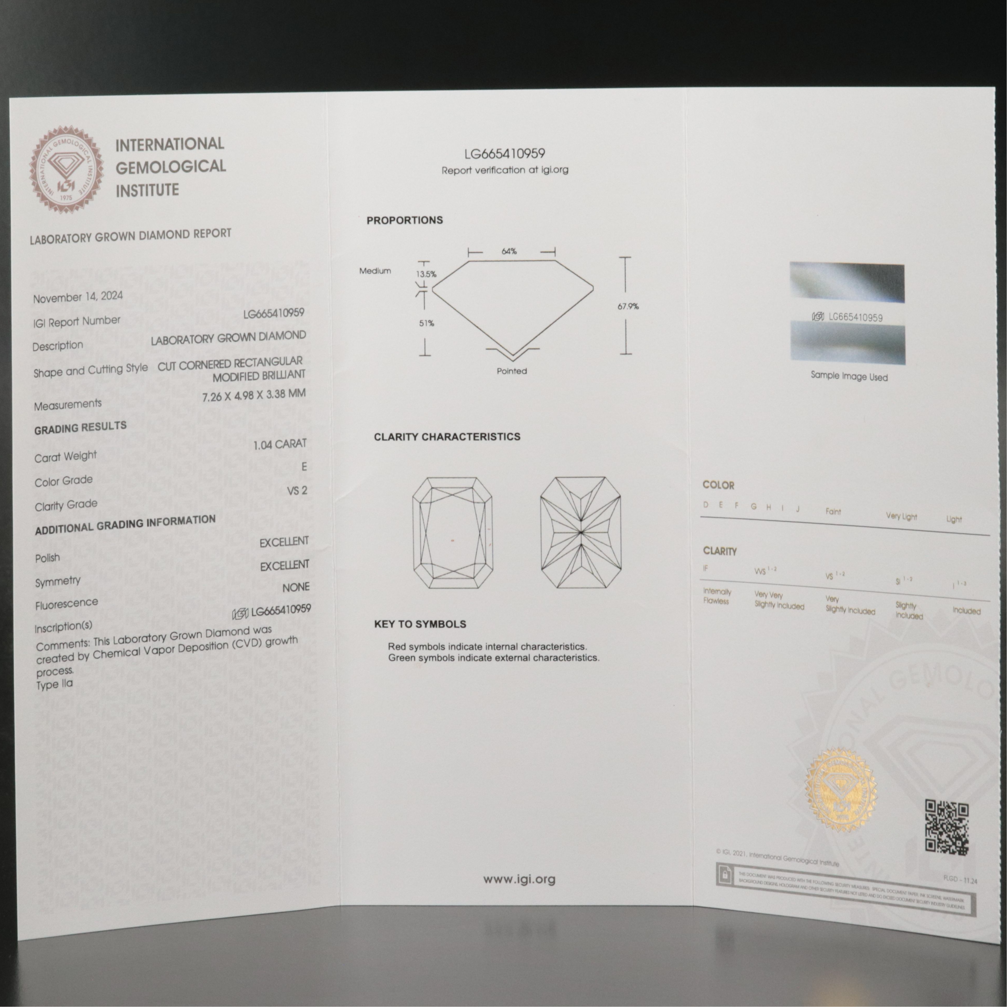 Loose 1.04 CT Lab Grown Diamond with IGI Report