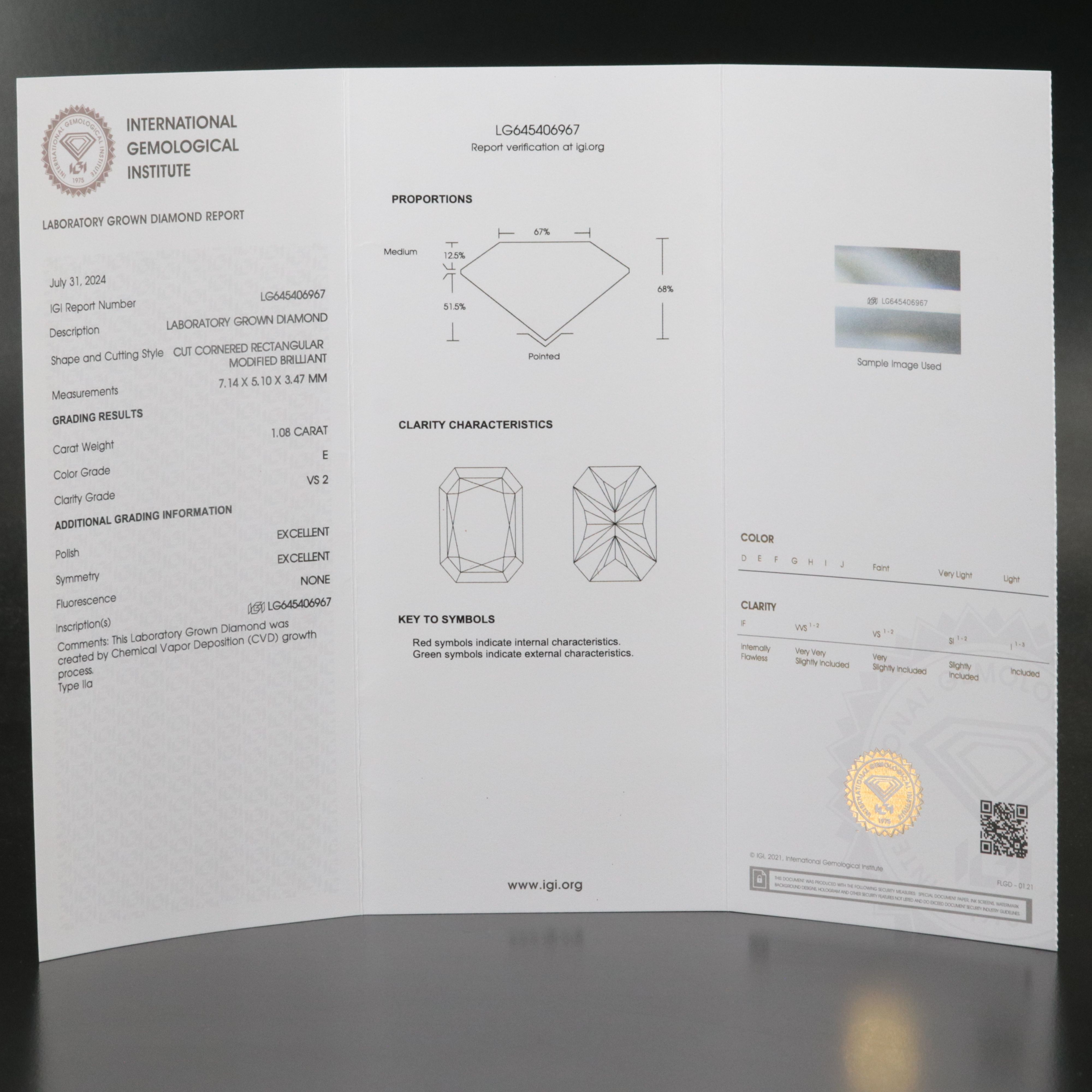 Loose 1.08 CT Lab Grown Diamond with IGI Report