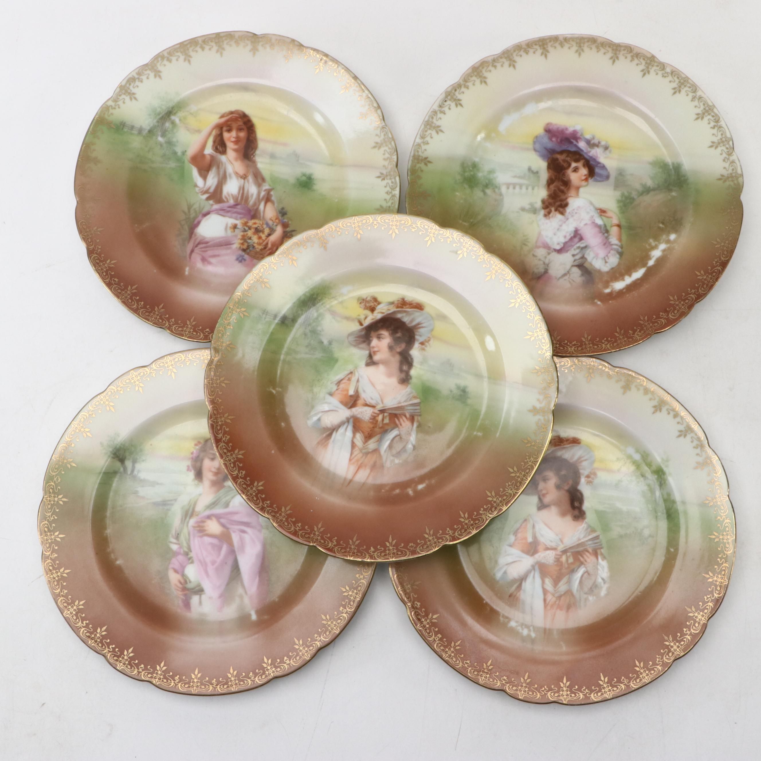 Royal Bayreuth Gilt-Accented Porcelain Cabinet Plates, Early to Mid-20th Century