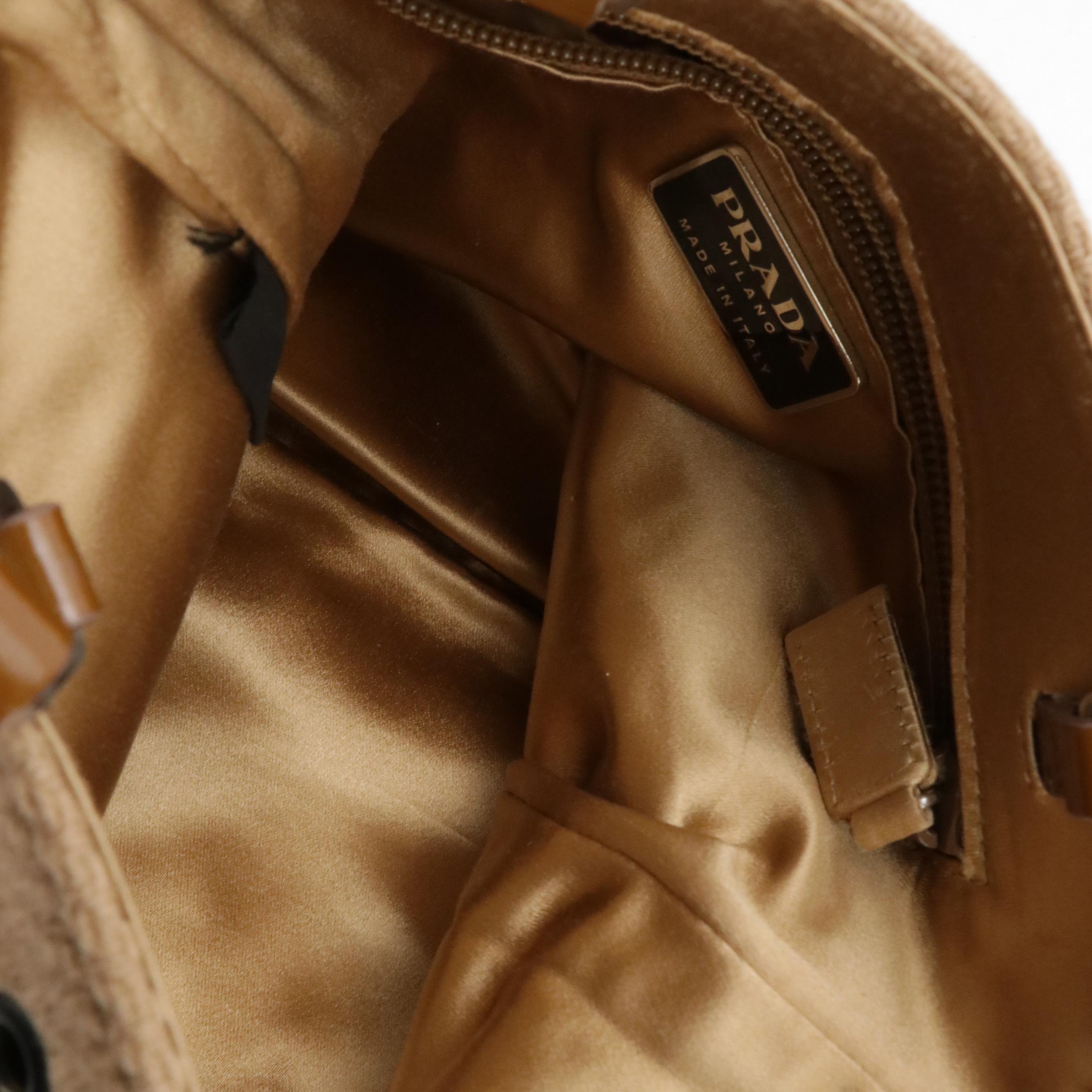 Prada Mini Tote in Beige Wool with Leather Leaf Appliqué and Grommets Details