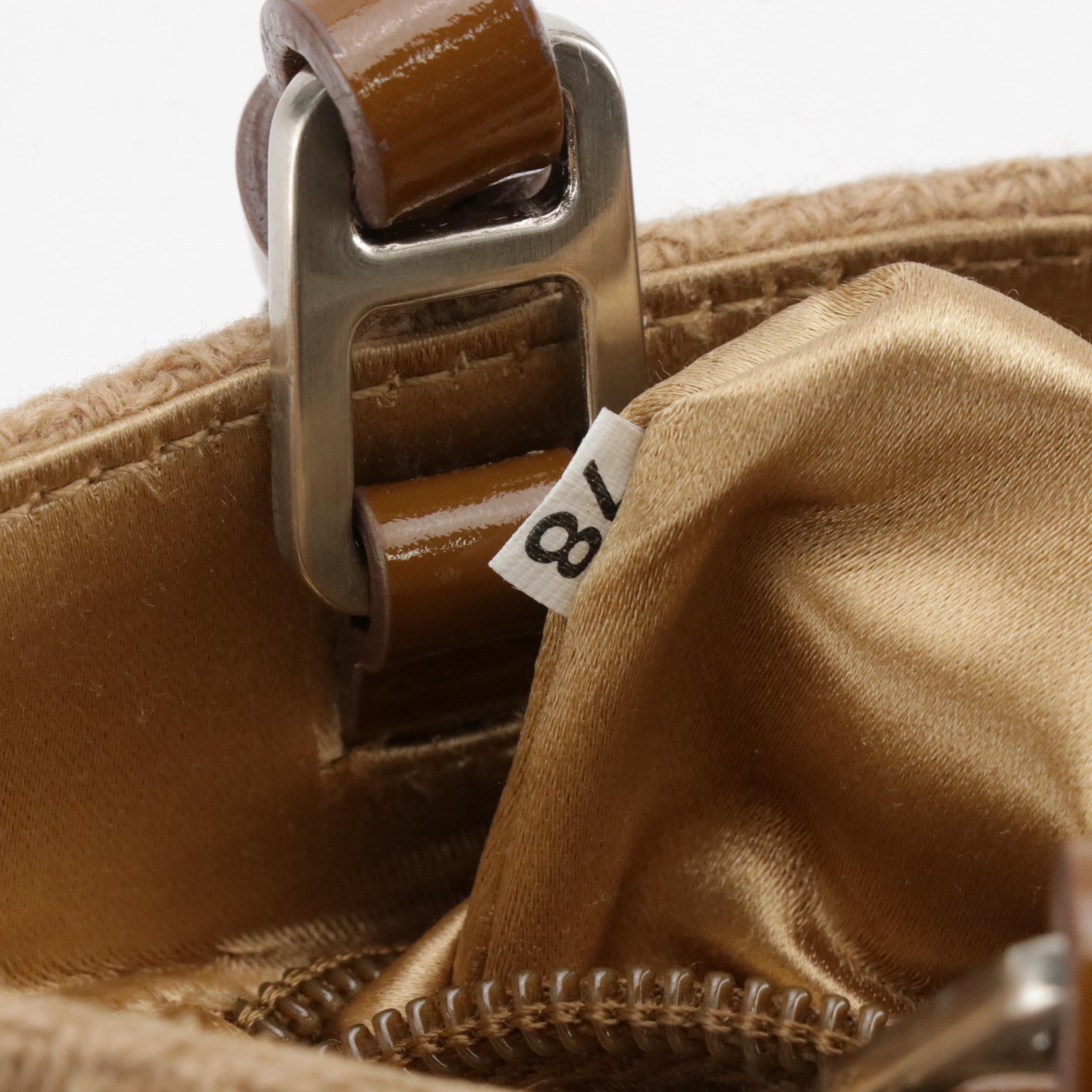 Prada Mini Tote in Beige Wool with Leather Leaf Appliqué and Grommets Details