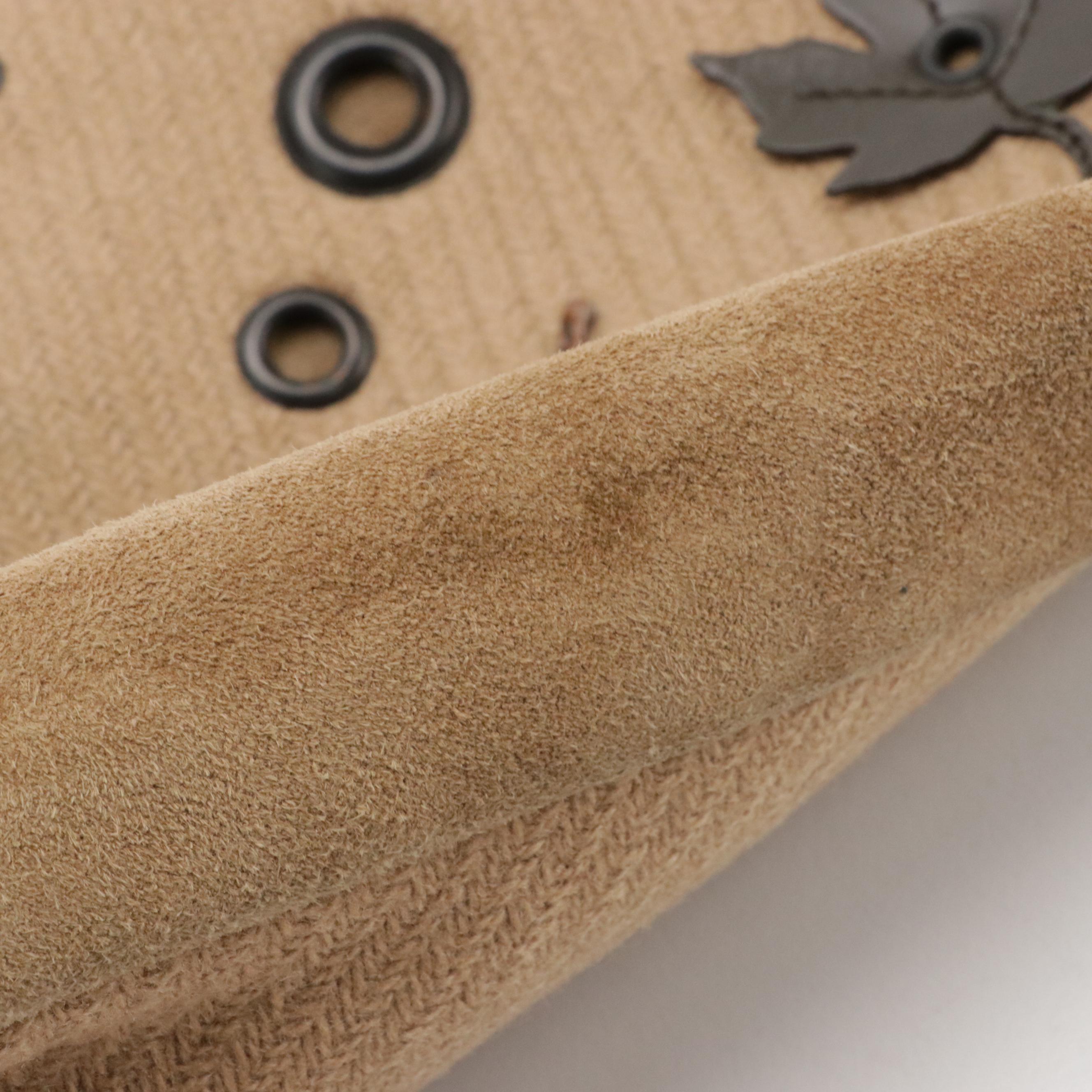 Prada Mini Tote in Beige Wool with Leather Leaf Appliqué and Grommets Details