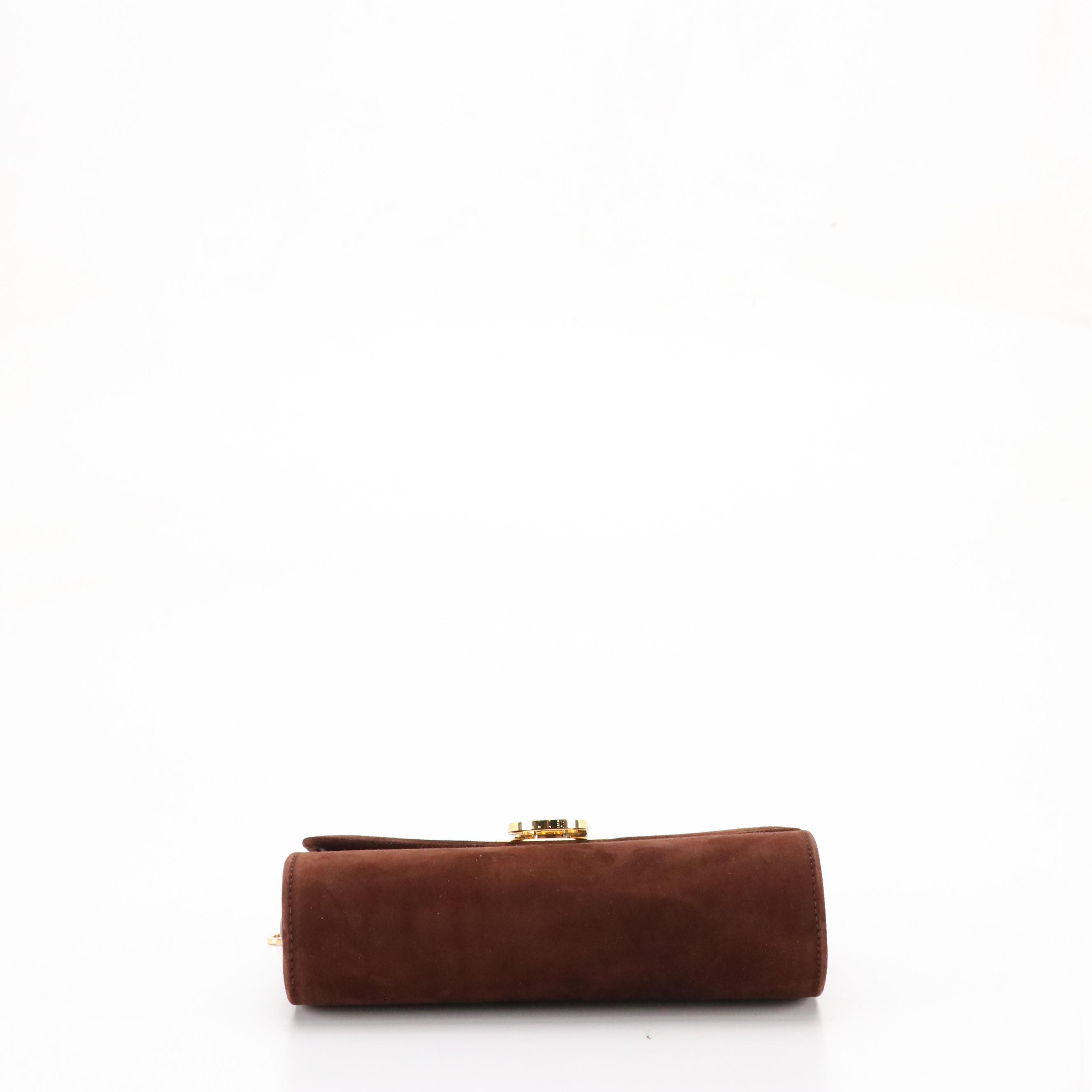 Salvatore Ferragamo Gancini Flap Small Crossbody Bag in Brown Suede and Leather