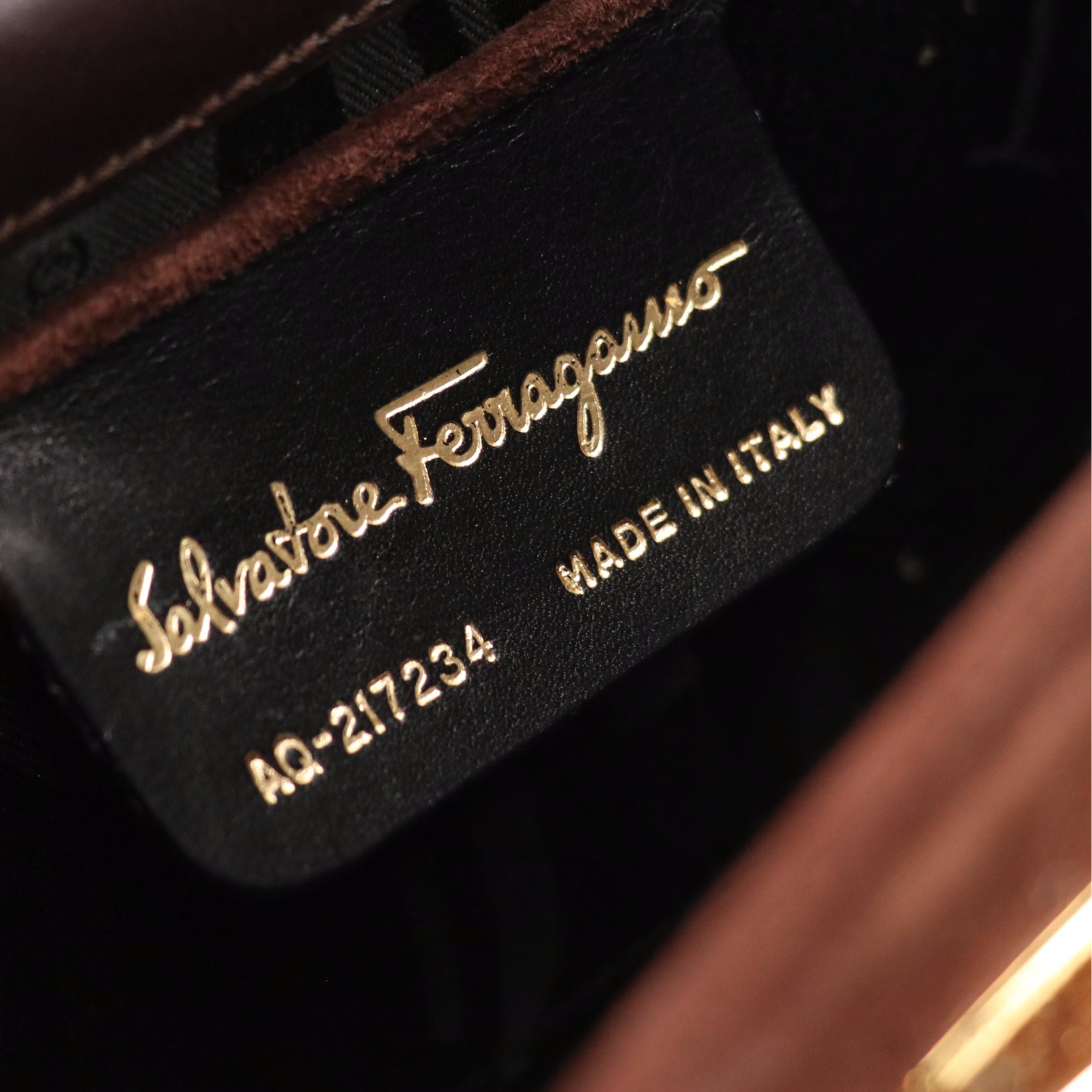 Salvatore Ferragamo Gancini Flap Small Crossbody Bag in Brown Suede and Leather