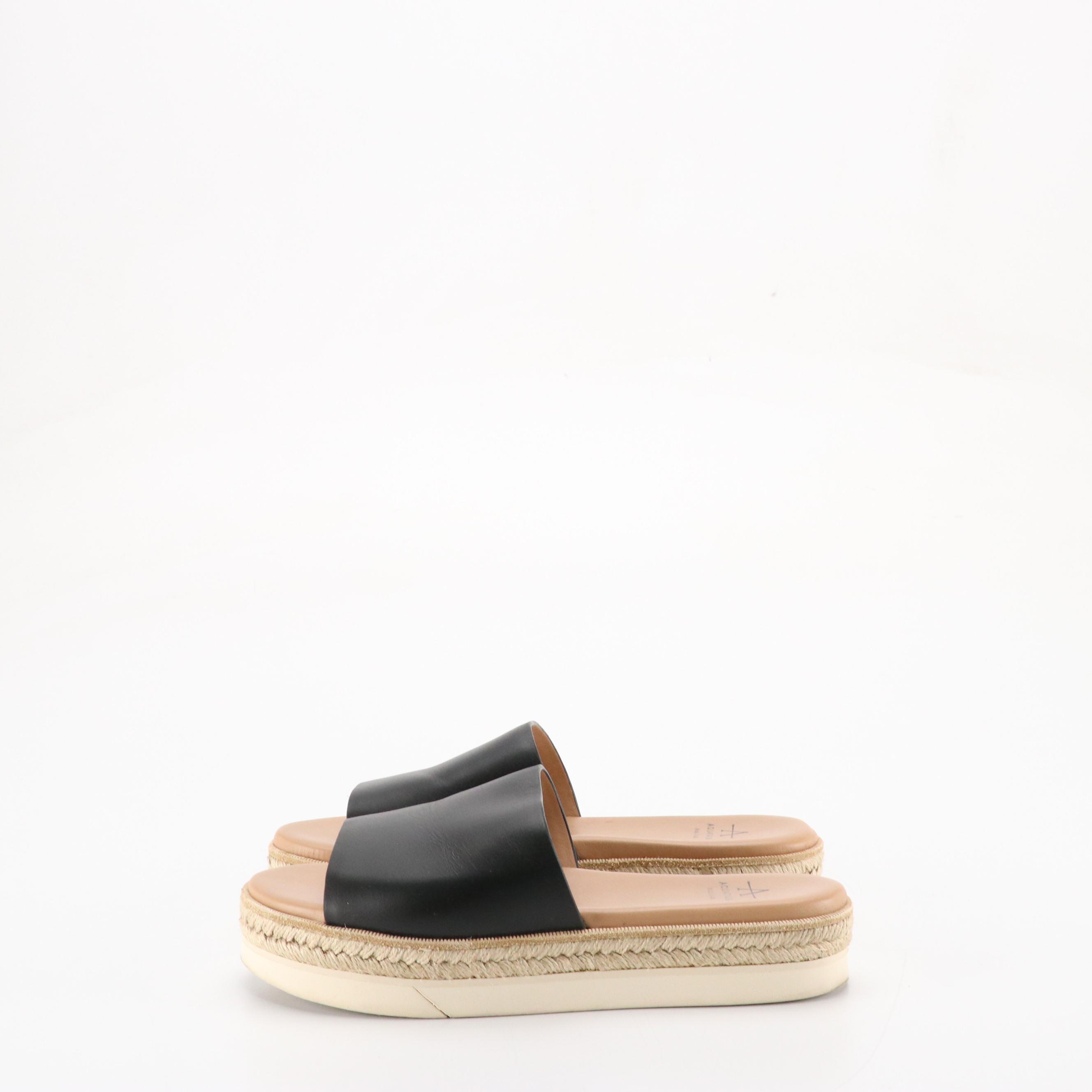 Aquatalia "Shayna" Black Calfskin Platform Espadrille Sandals
