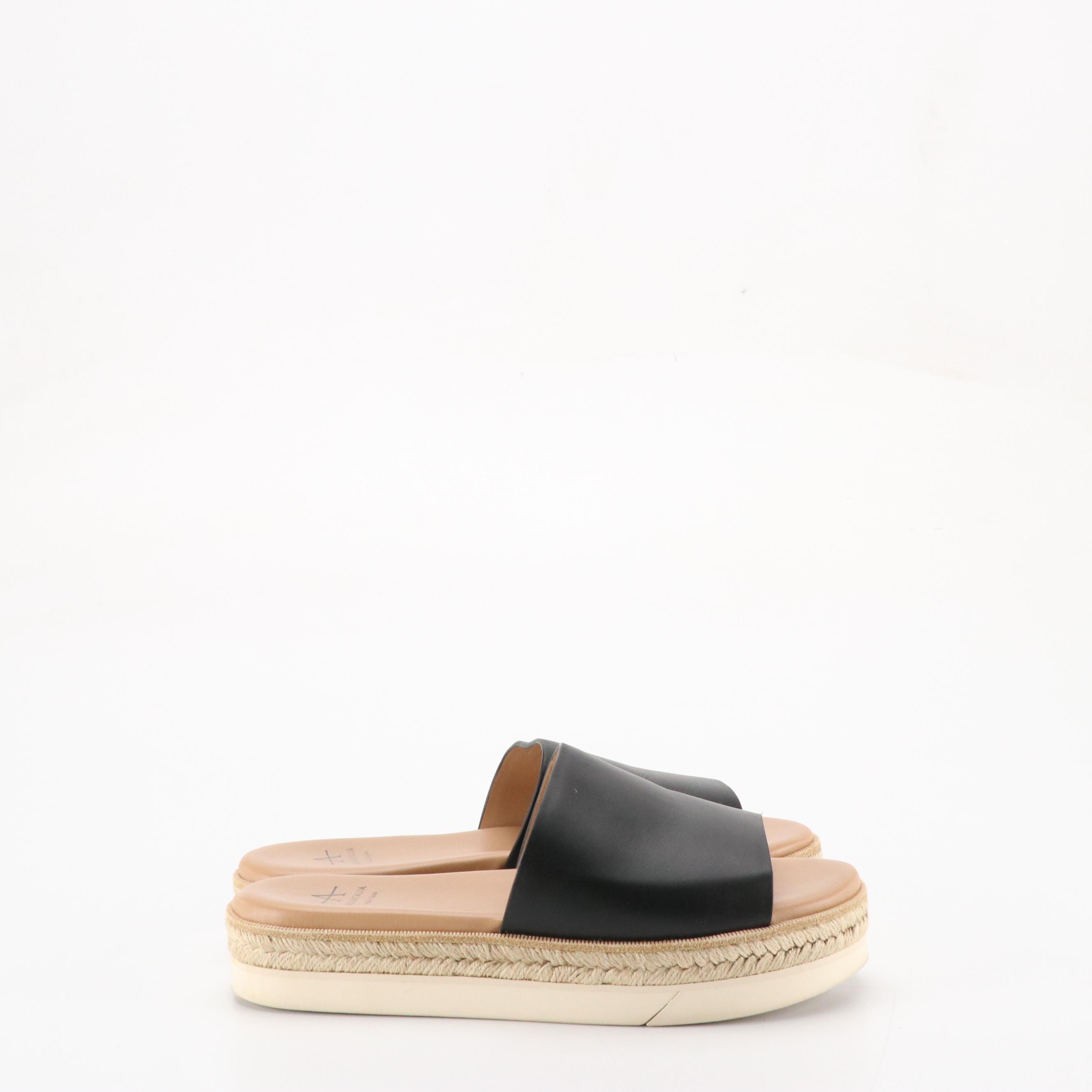 Aquatalia "Shayna" Black Calfskin Platform Espadrille Sandals