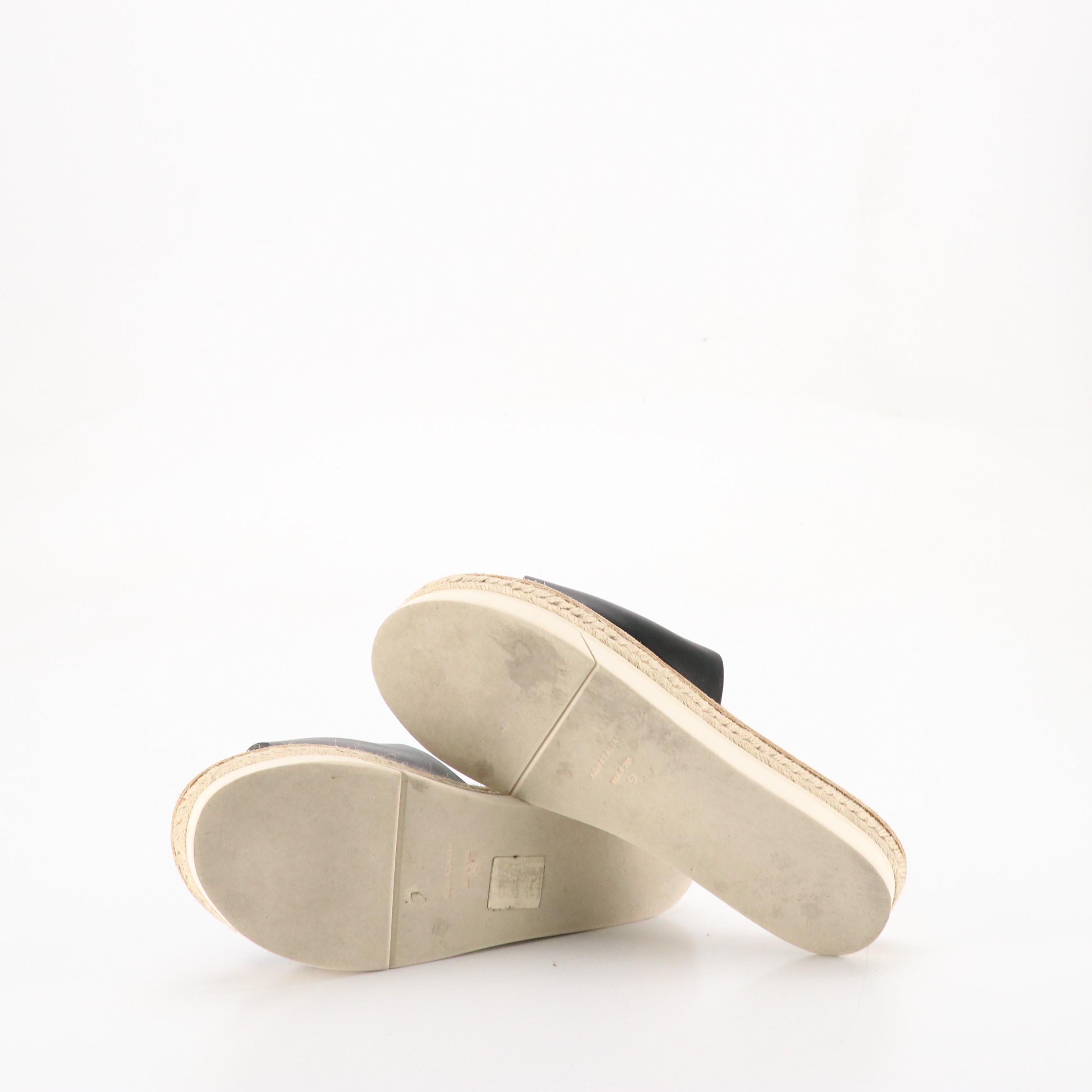 Aquatalia "Shayna" Black Calfskin Platform Espadrille Sandals