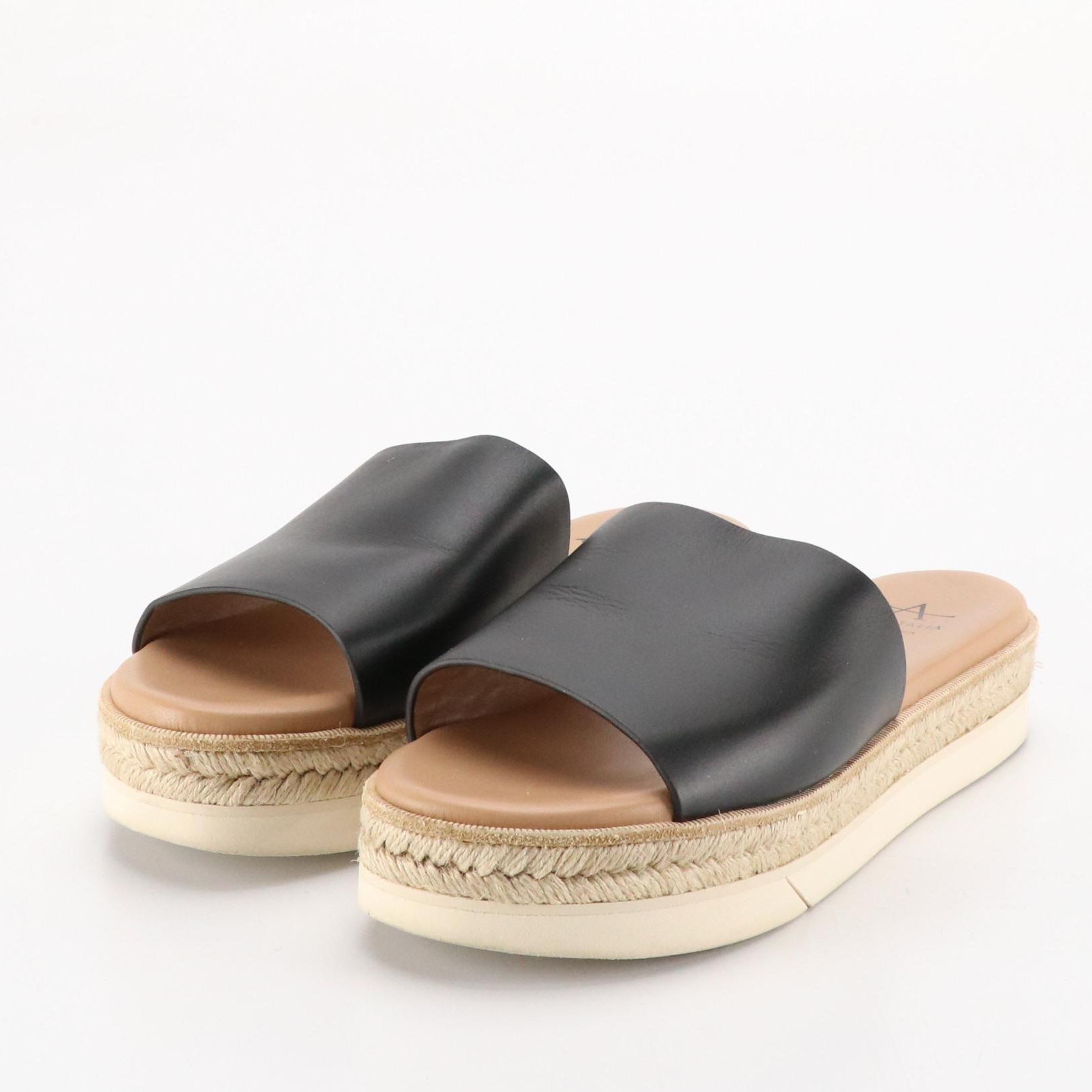 Aquatalia "Shayna" Black Calfskin Platform Espadrille Sandals