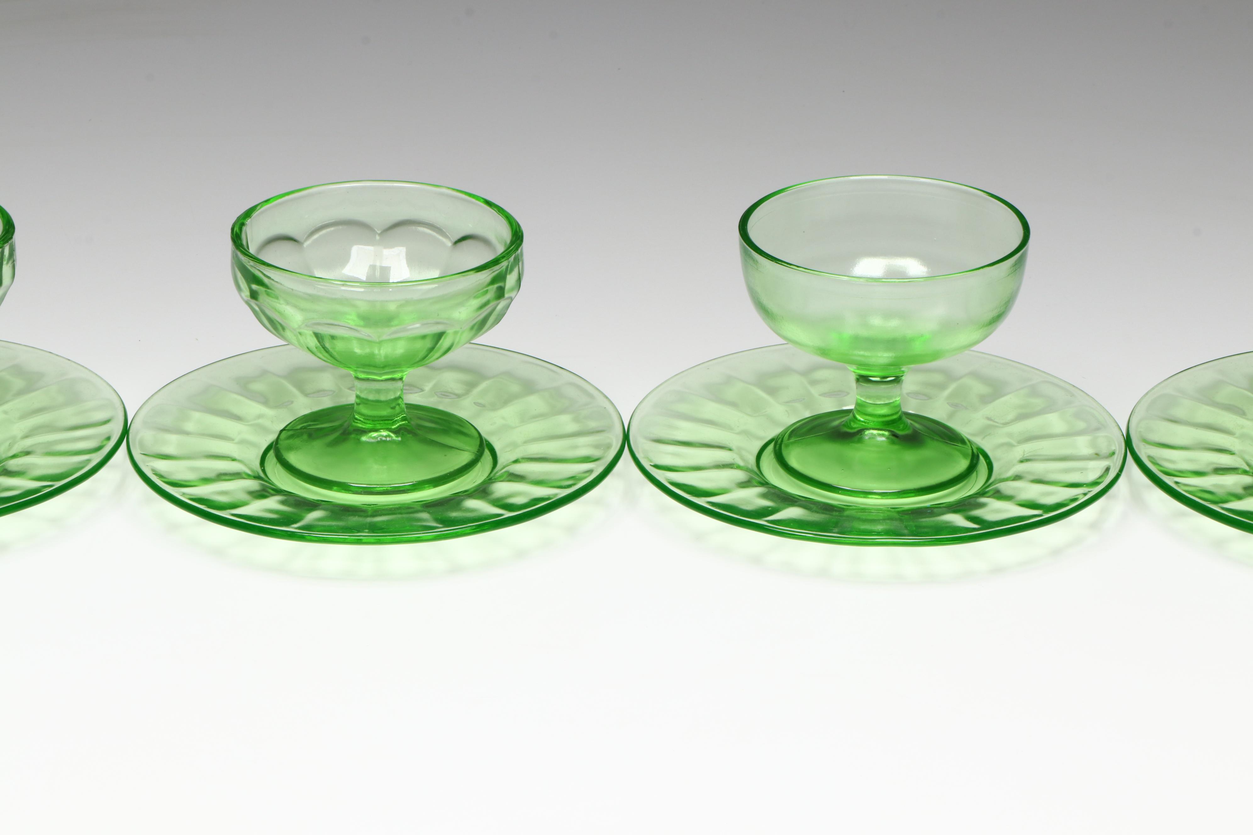 Uranium Glass Sherbet Glass Collection, Early to Mid-20th Century
