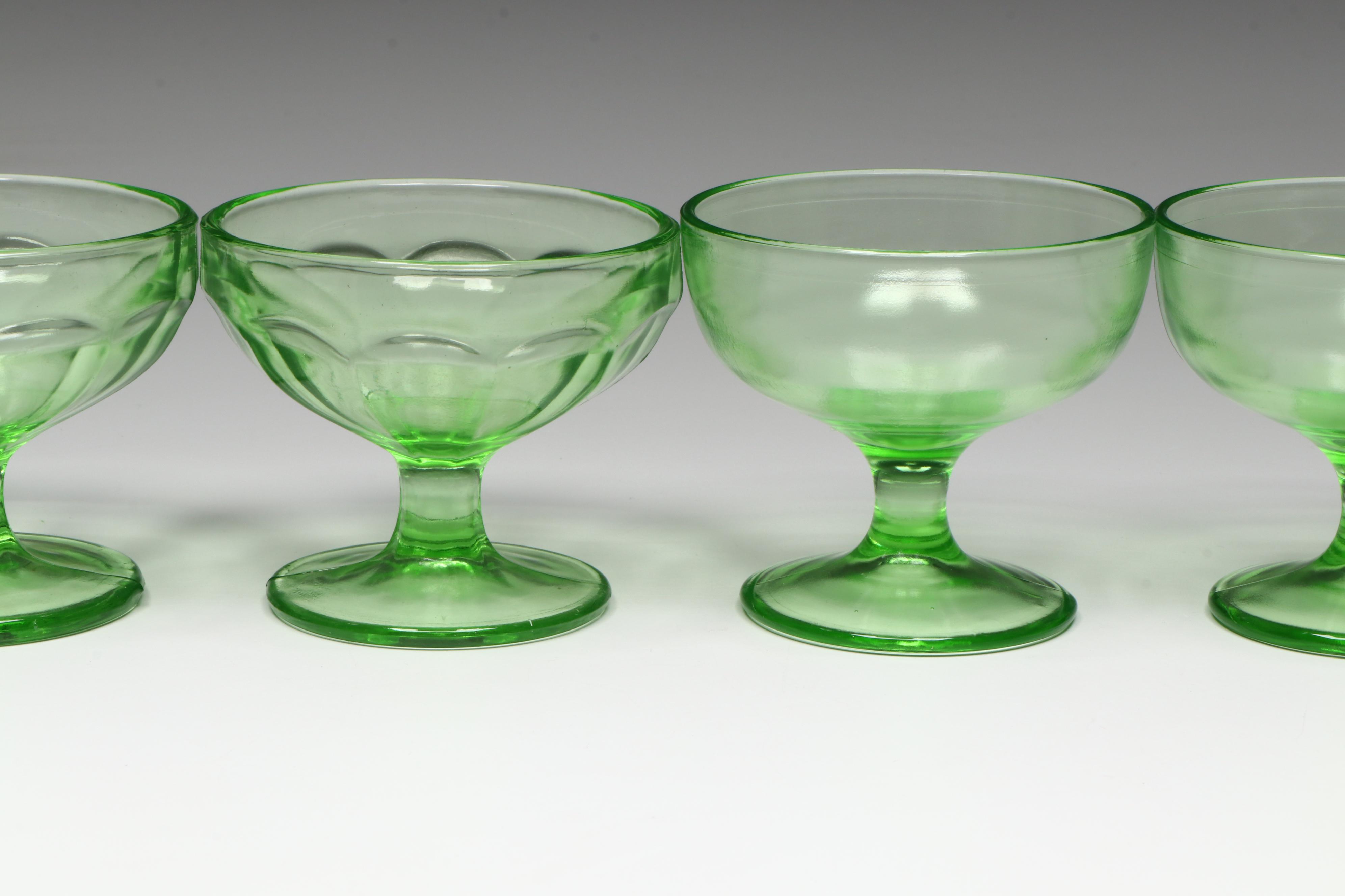 Uranium Glass Sherbet Glass Collection, Early to Mid-20th Century