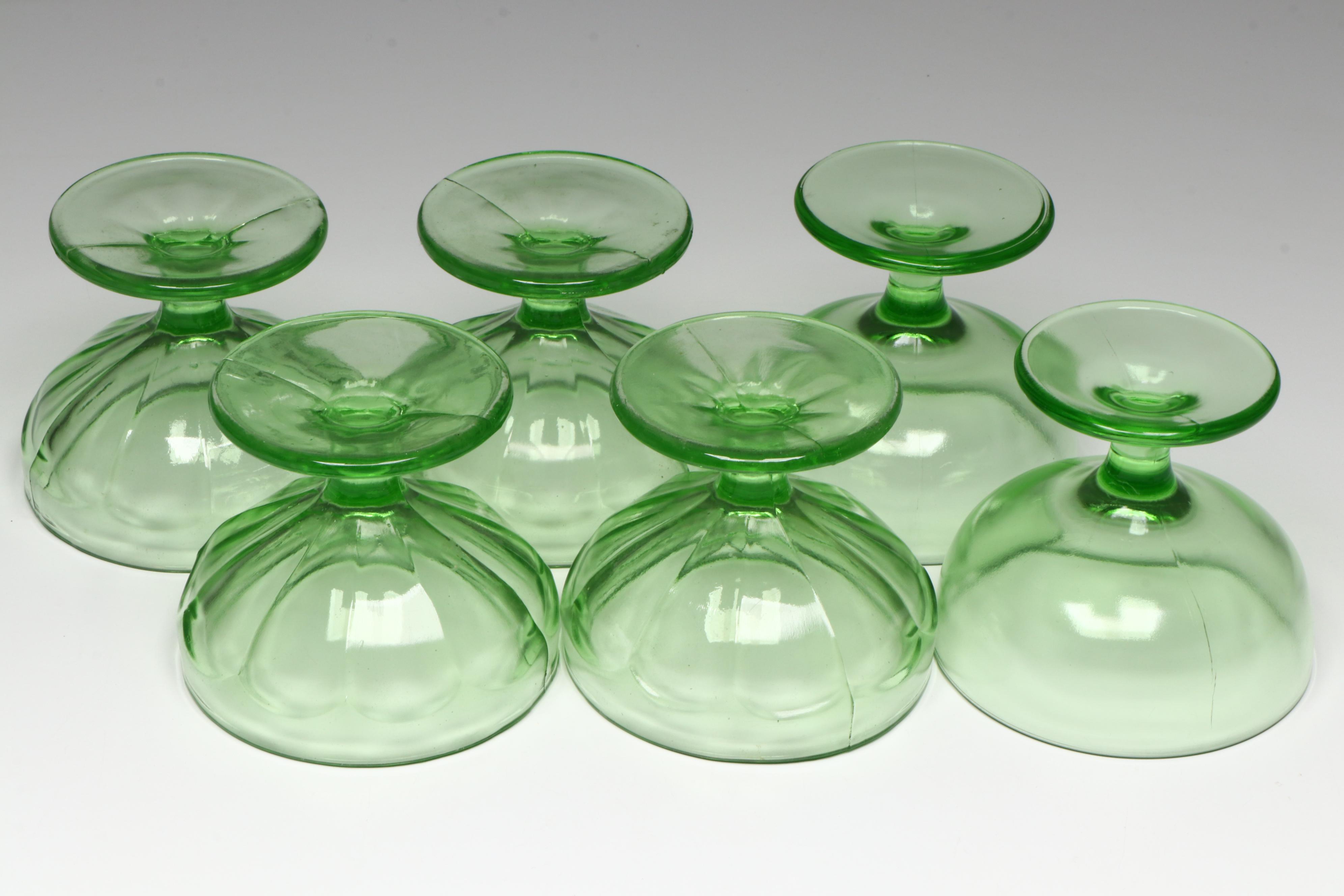 Uranium Glass Sherbet Glass Collection, Early to Mid-20th Century
