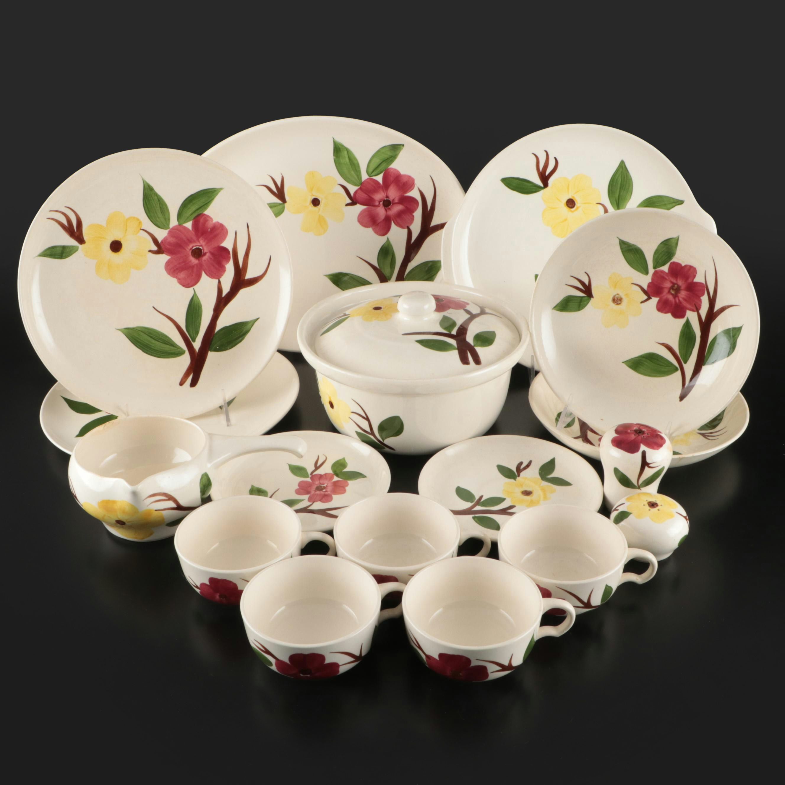 Stetson "Parkview Morning Glory" Hand-Painted Ceramic Dinnerware, Mid-20th Cent.