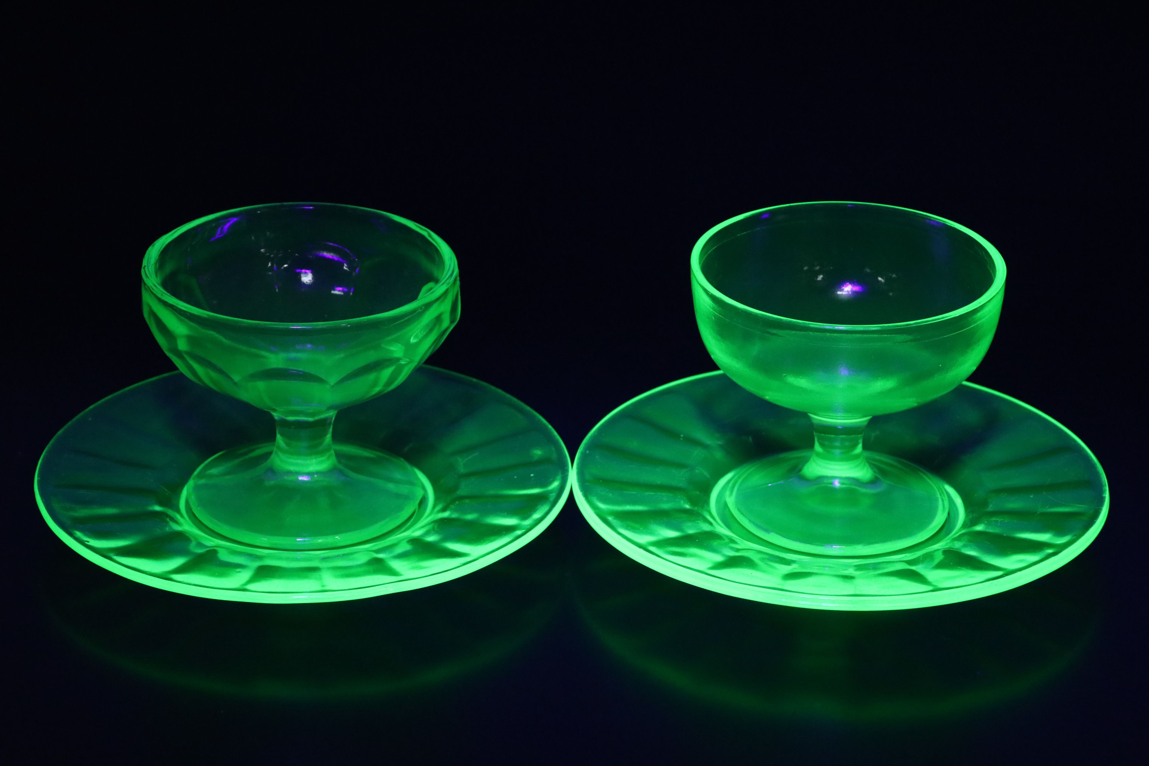 Uranium Glass Sherbet Glass Collection, Early to Mid-20th Century