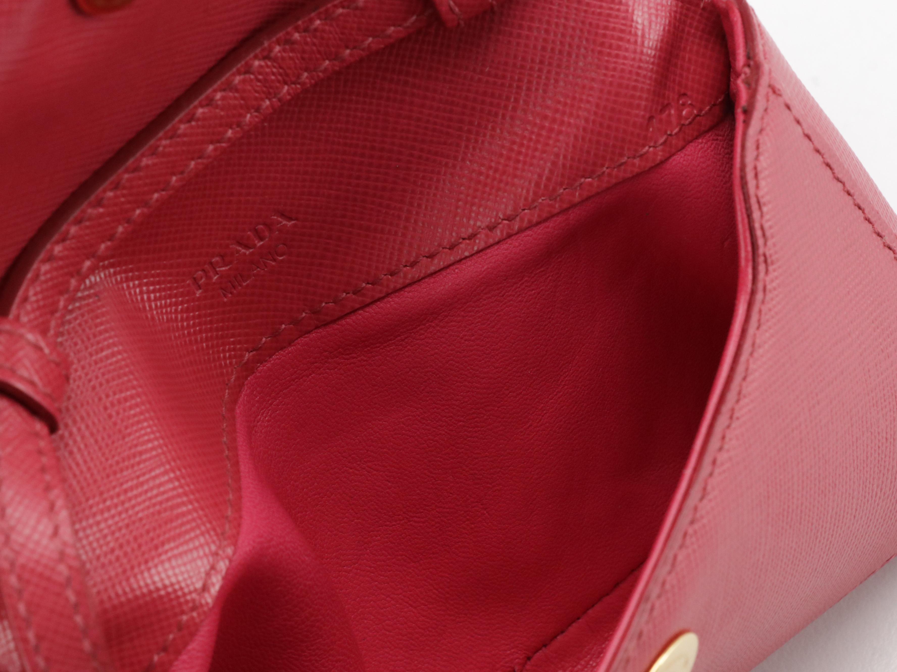 Prada Convertible Mini Flap Wallet/Card Pouch in Dark Pink Saffiano Leather