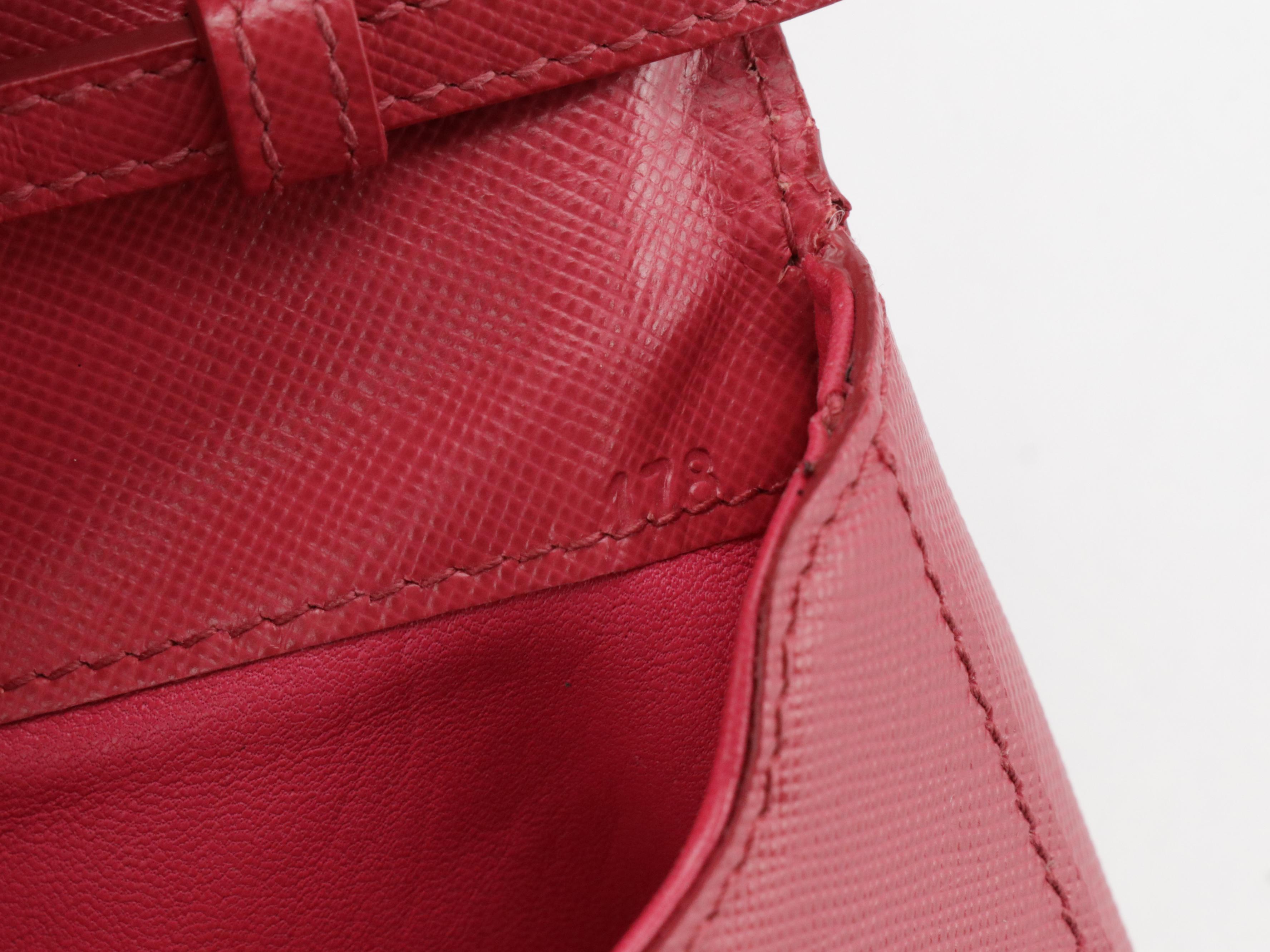 Prada Convertible Mini Flap Wallet/Card Pouch in Dark Pink Saffiano Leather