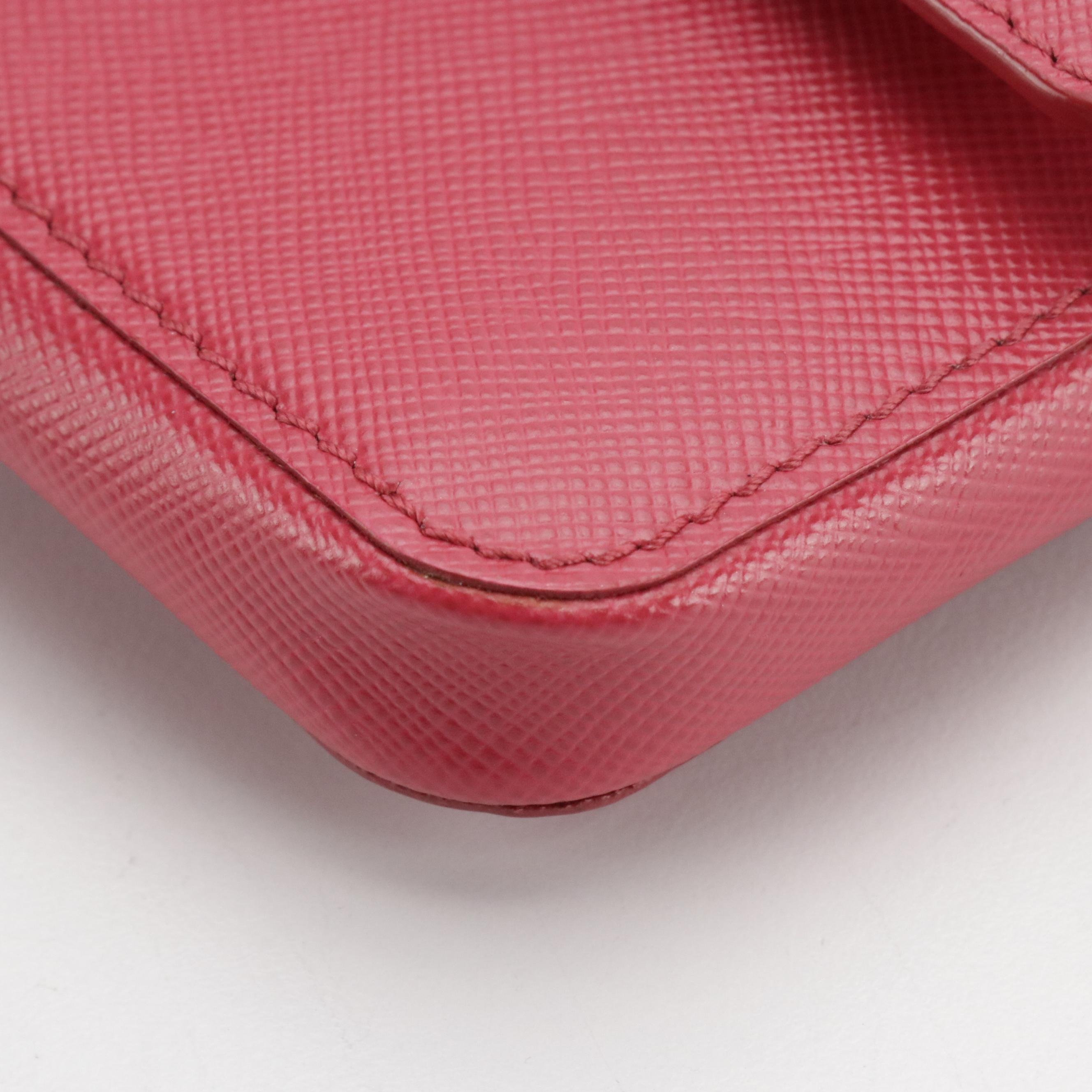 Prada Convertible Mini Flap Wallet/Card Pouch in Dark Pink Saffiano Leather