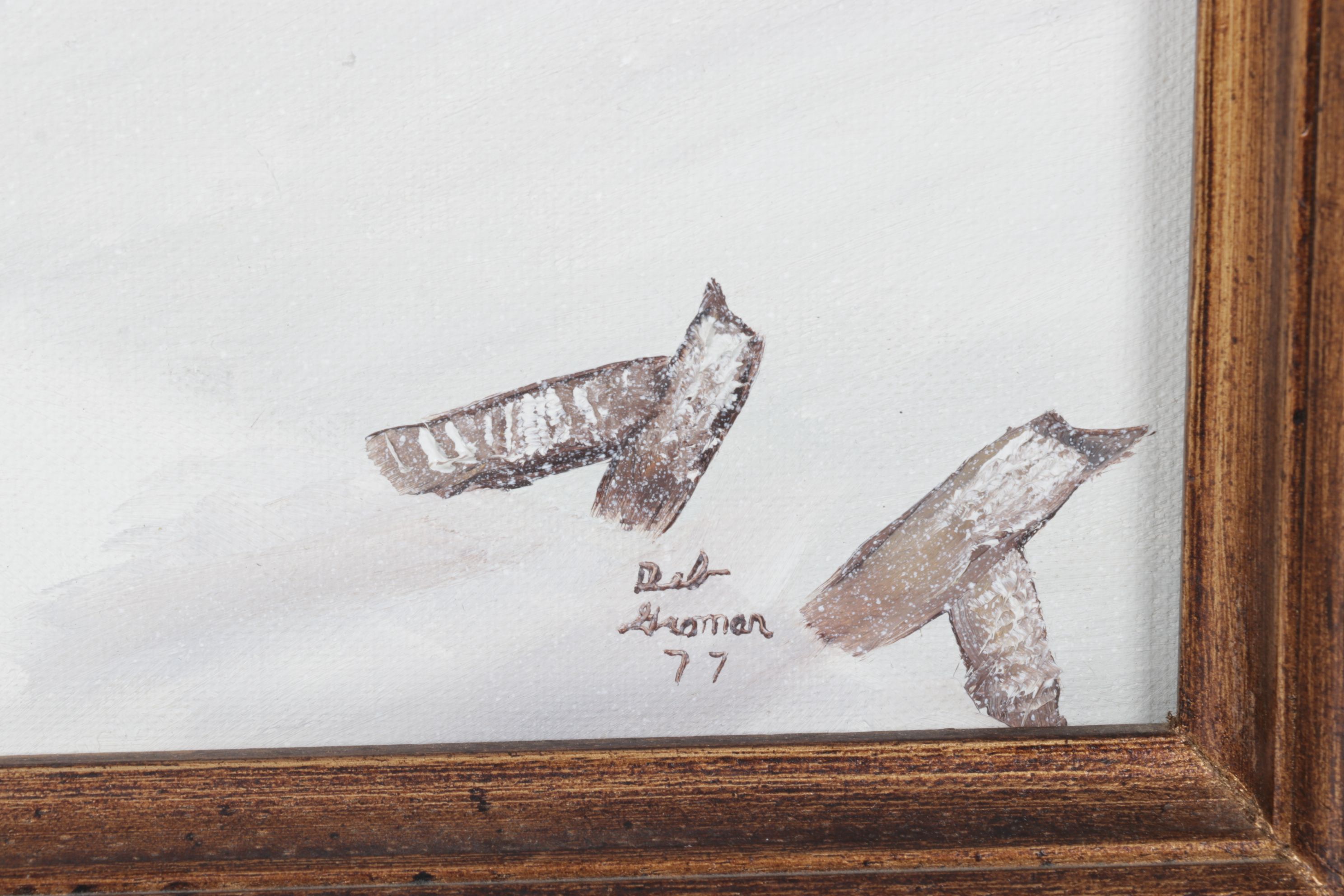 Deb Groman Snow-Capped Hilltop Landscape Oil Painting with a Barn Facade, 1977