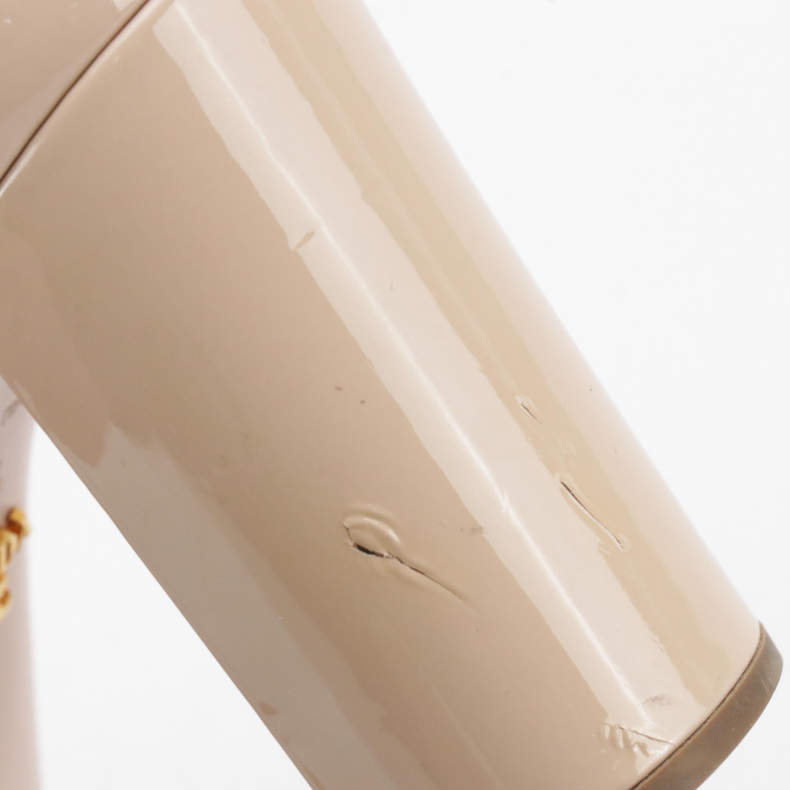 Prada Block Heel Pumps in Nude Patent Leather