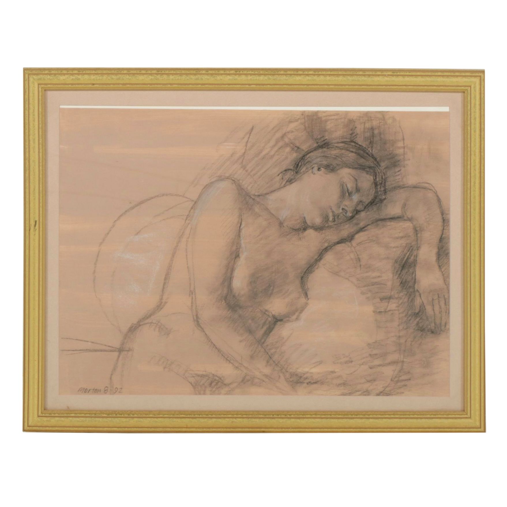 Morton Nude Figure Study Pencil and Charcoal Drawing, 1982