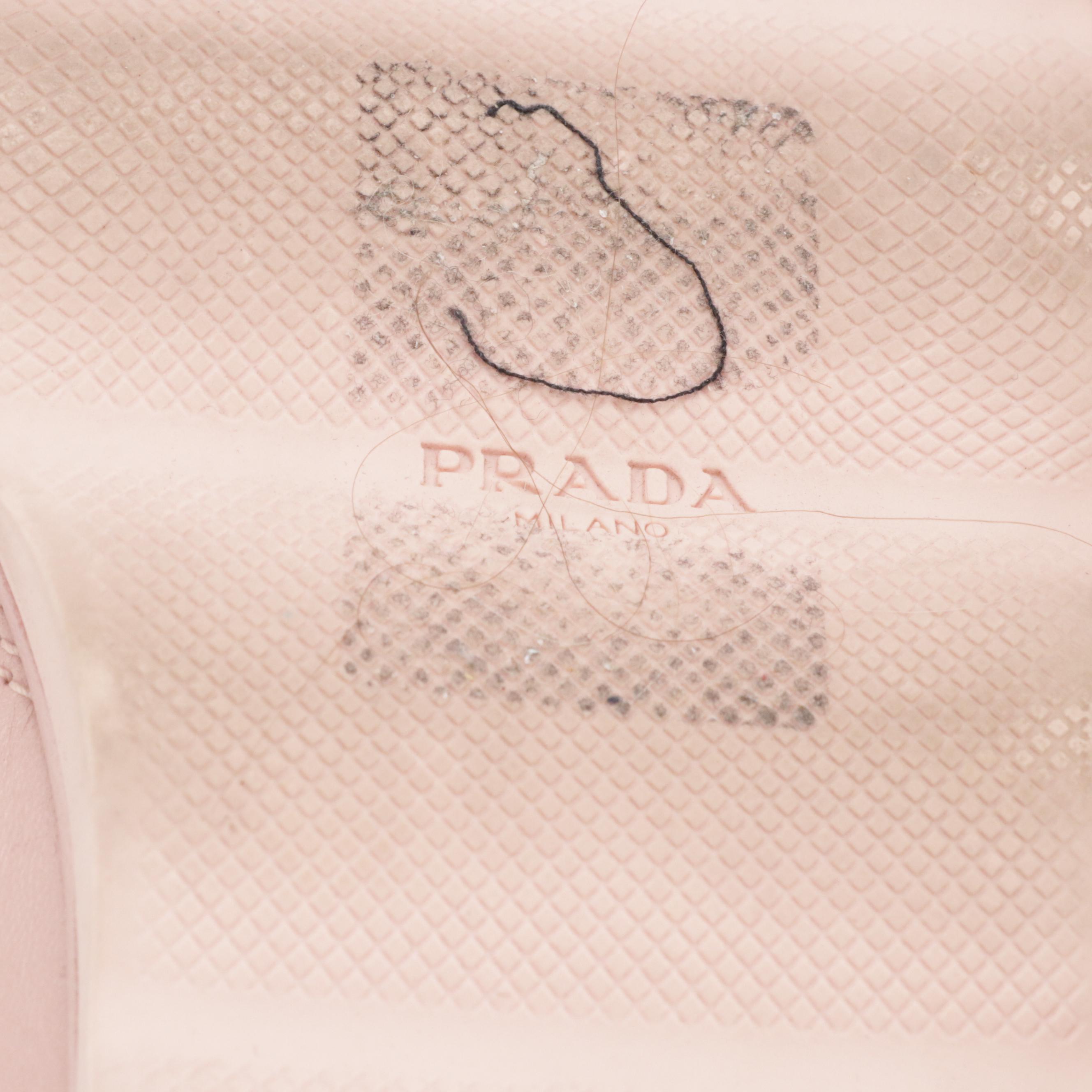 Prada Blush Pink Criss Cross Calfskin Leather Slides