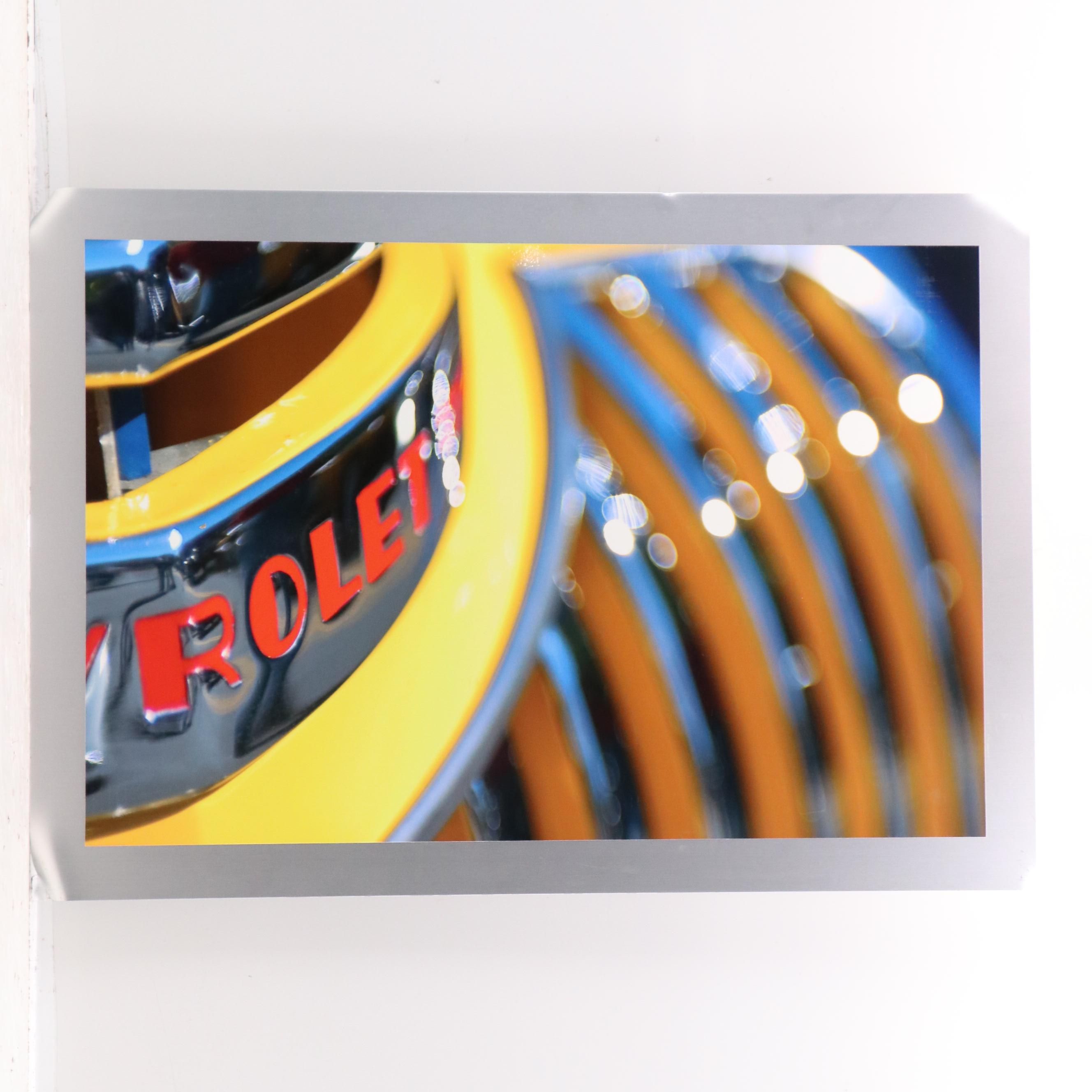 Contemporary Photographs of Roulette Wheel and Moving Car, Mounted to Metal