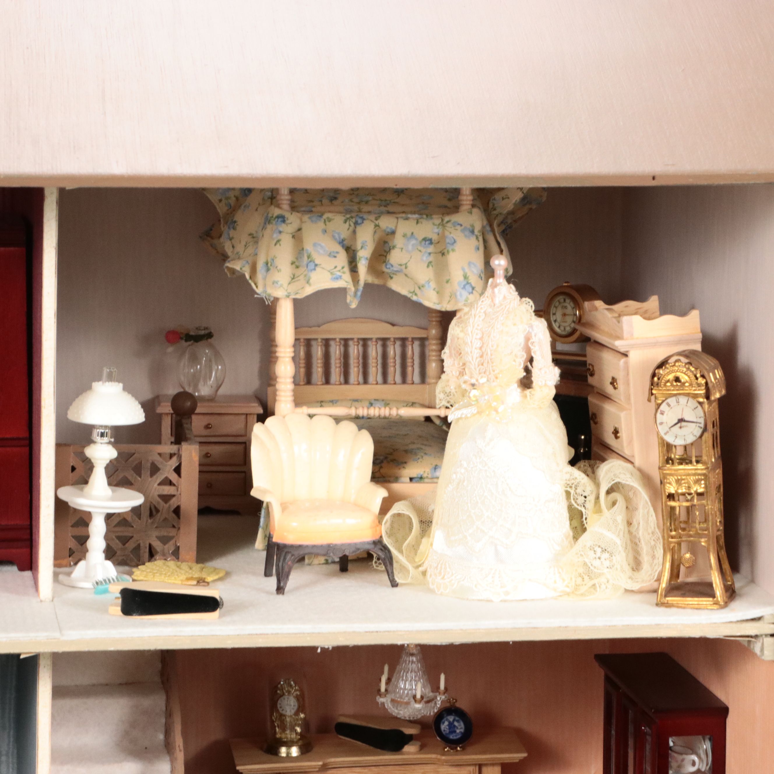 Handmade Eight-Room Wooden Dollhouse with Furniture and Accessories