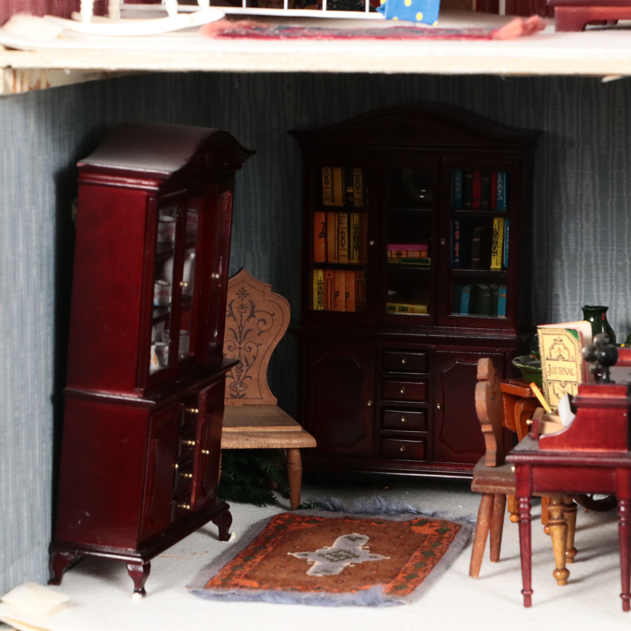 Handmade Eight-Room Wooden Dollhouse with Furniture and Accessories