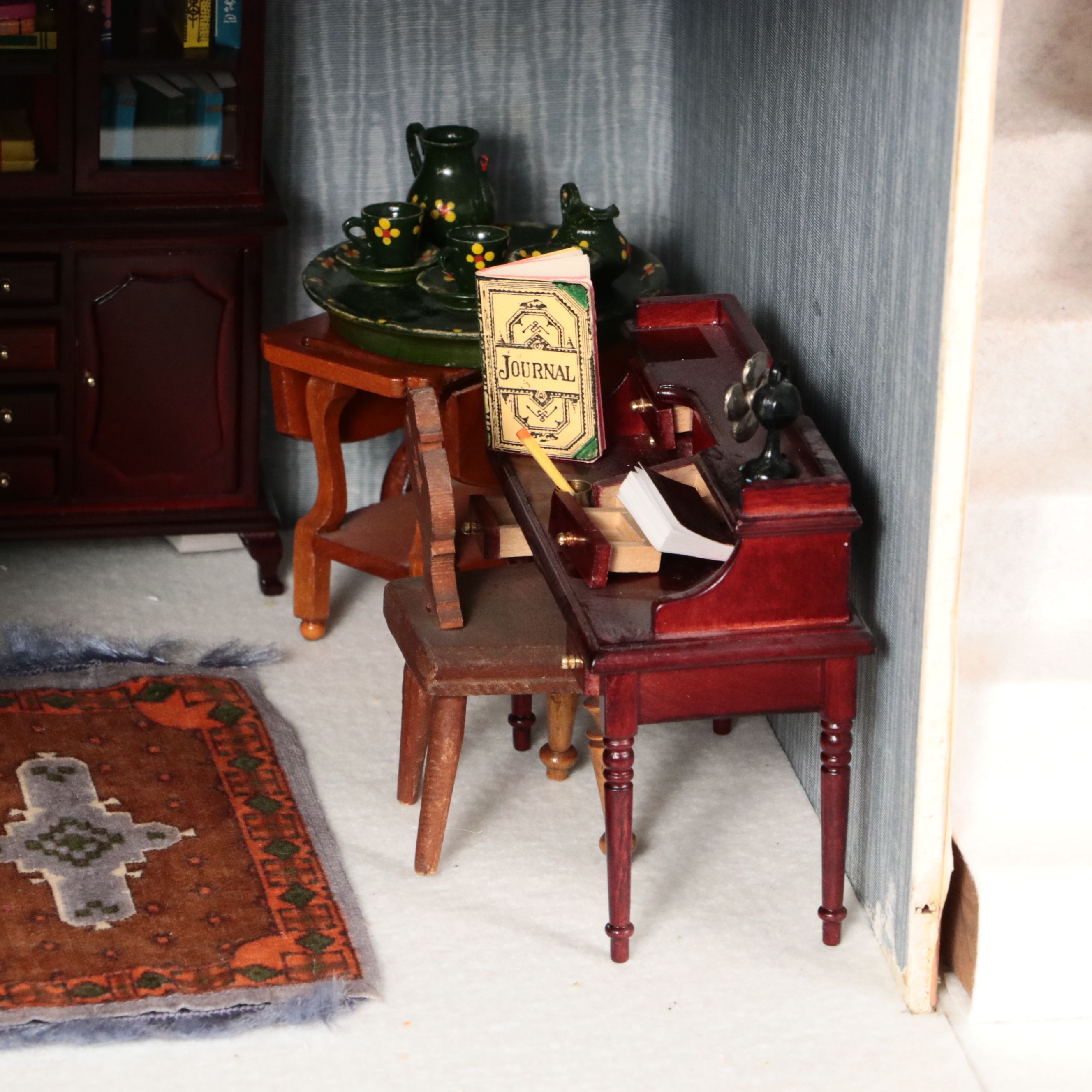 Handmade Eight-Room Wooden Dollhouse with Furniture and Accessories
