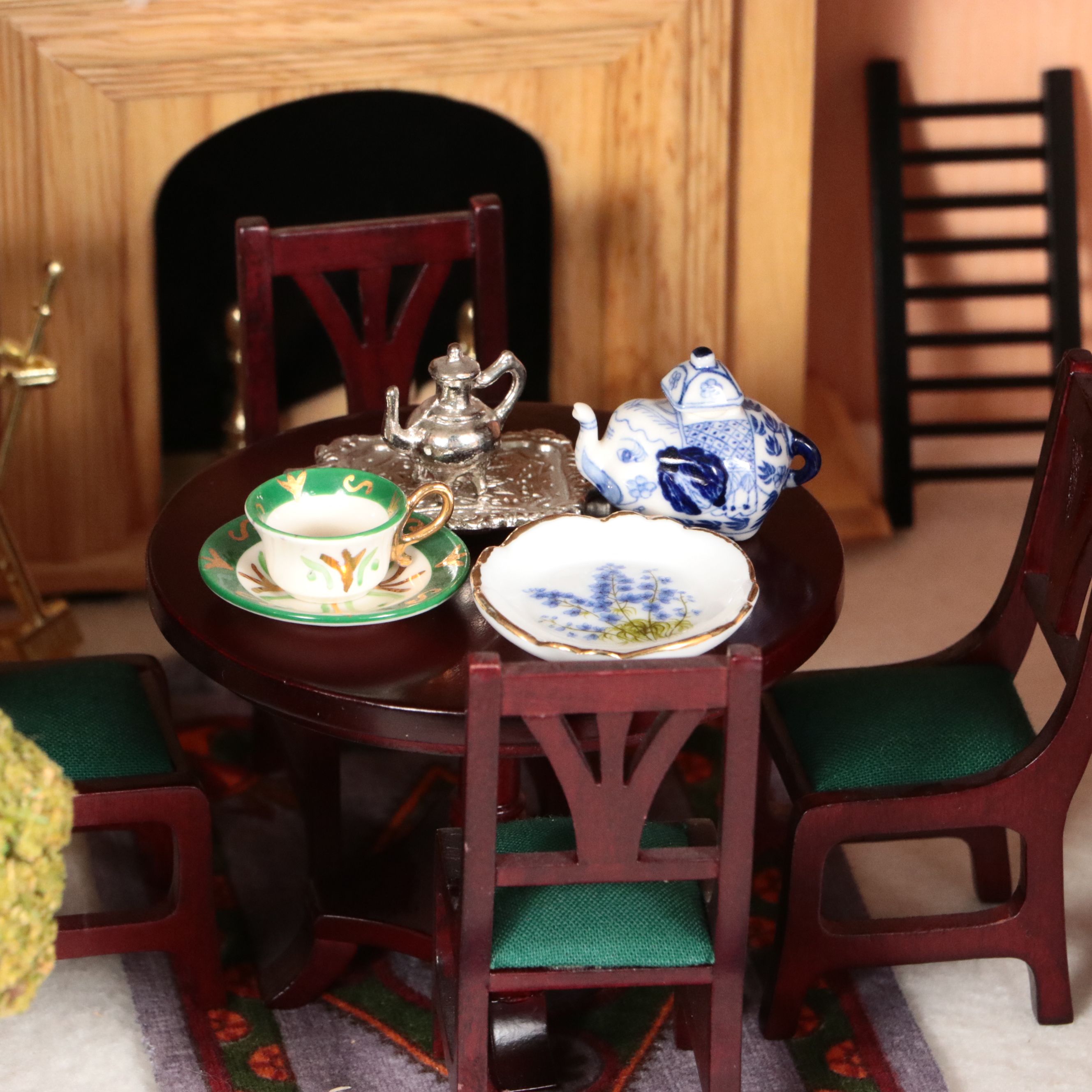 Handmade Eight-Room Wooden Dollhouse with Furniture and Accessories