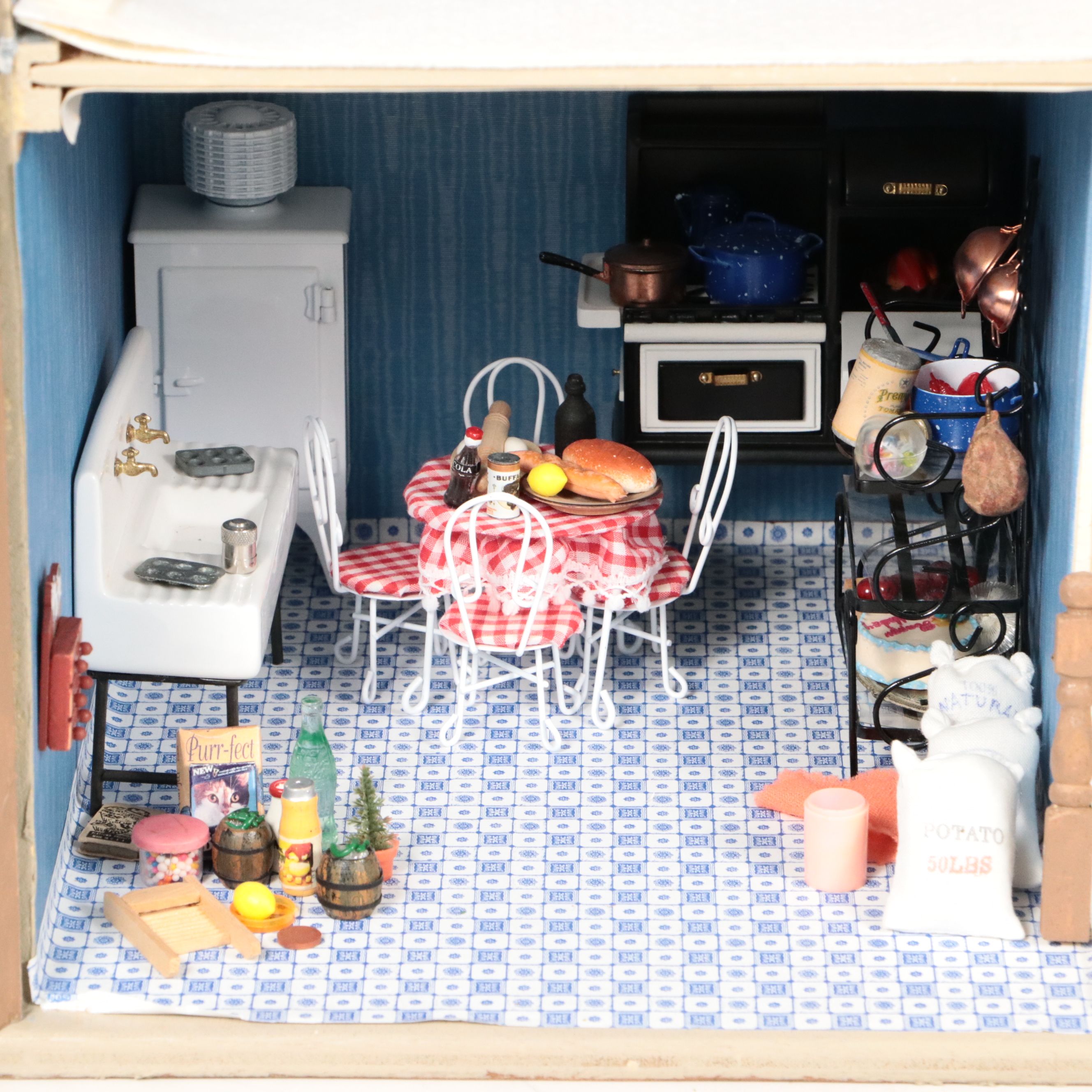 Handmade Eight-Room Wooden Dollhouse with Furniture and Accessories