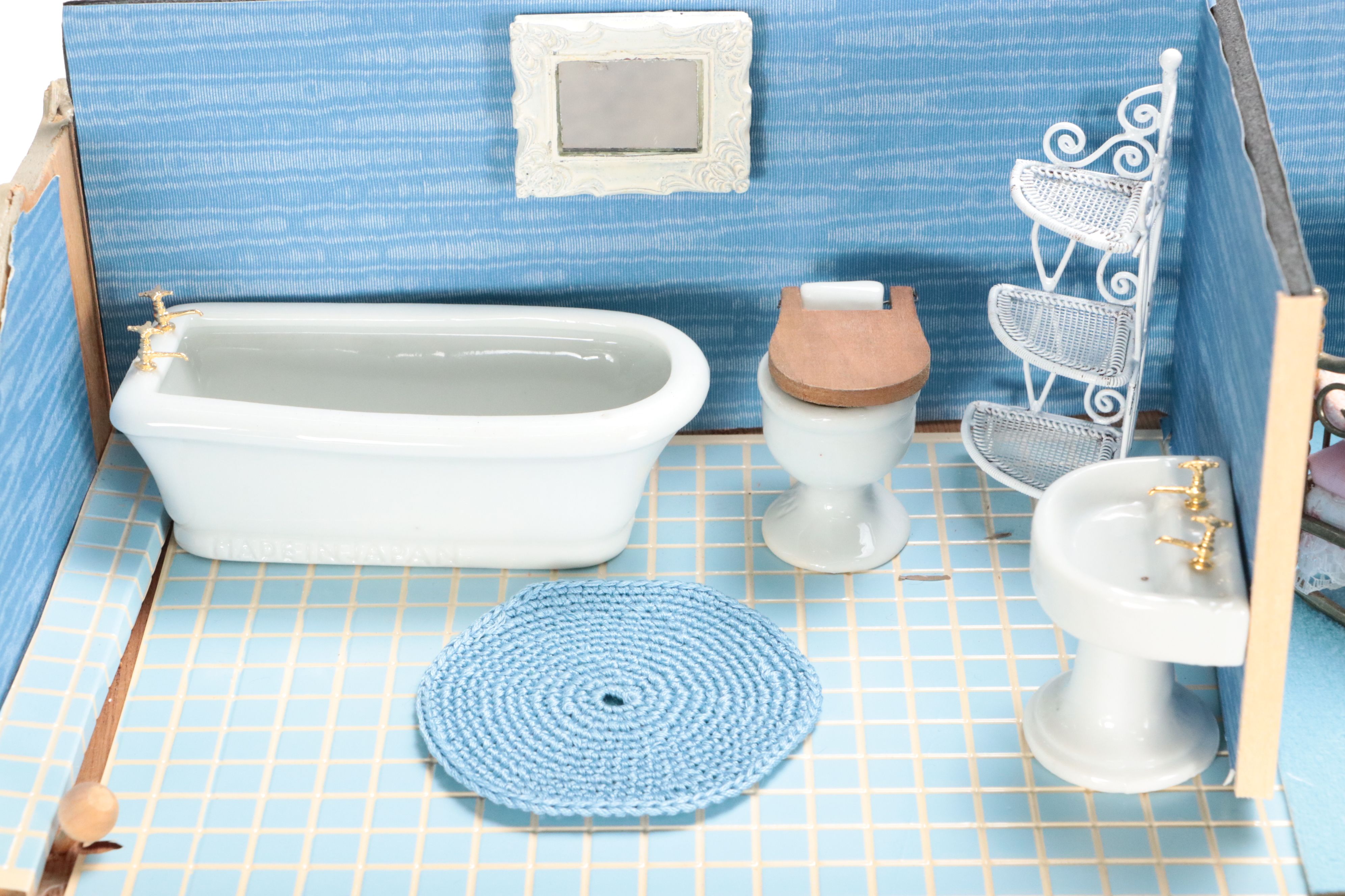 Handmade Eight-Room Wooden Dollhouse with Furniture and Accessories