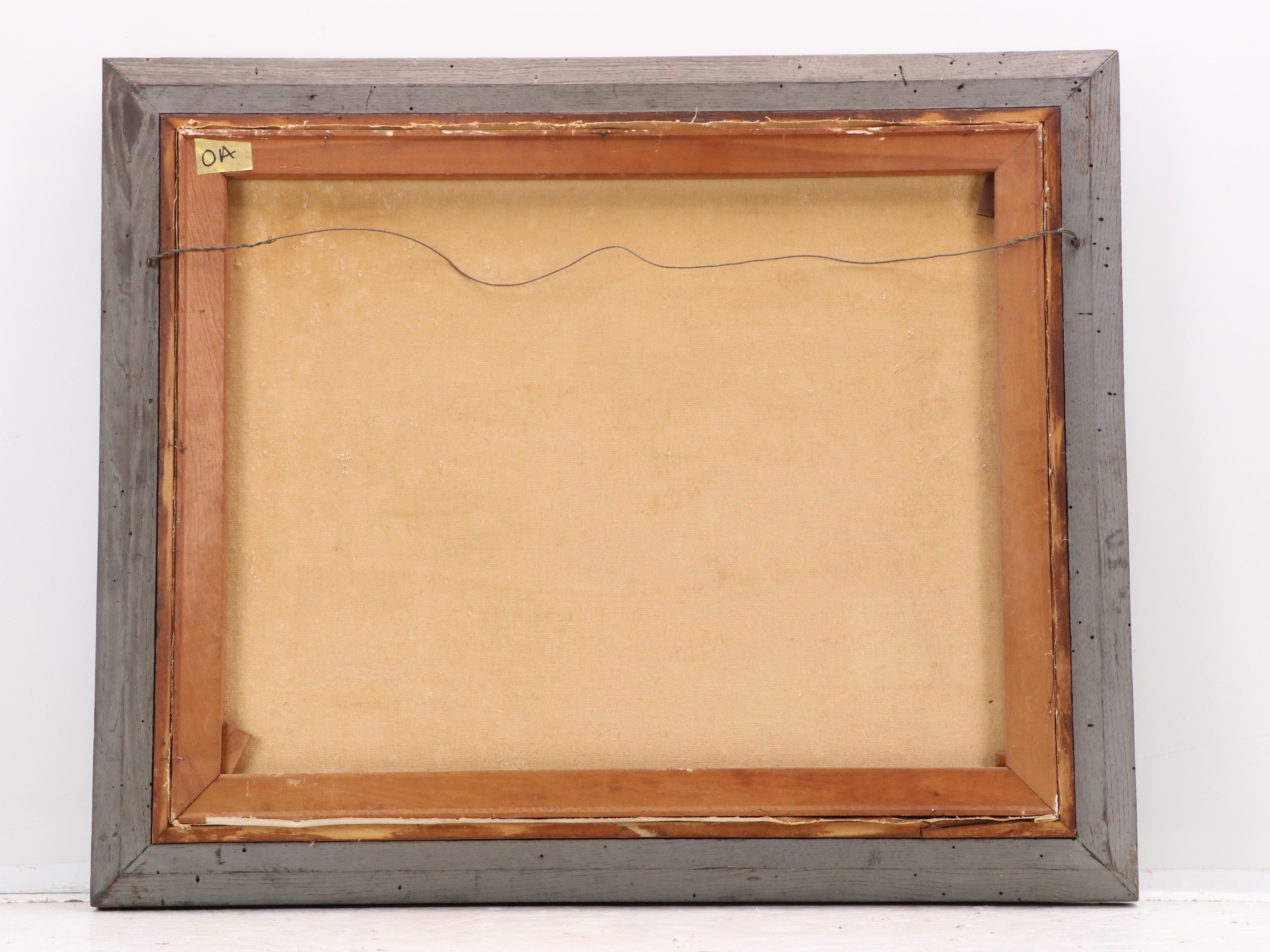 Oil Painting of Snowy Seaside Town, Circa Mid-20th Century