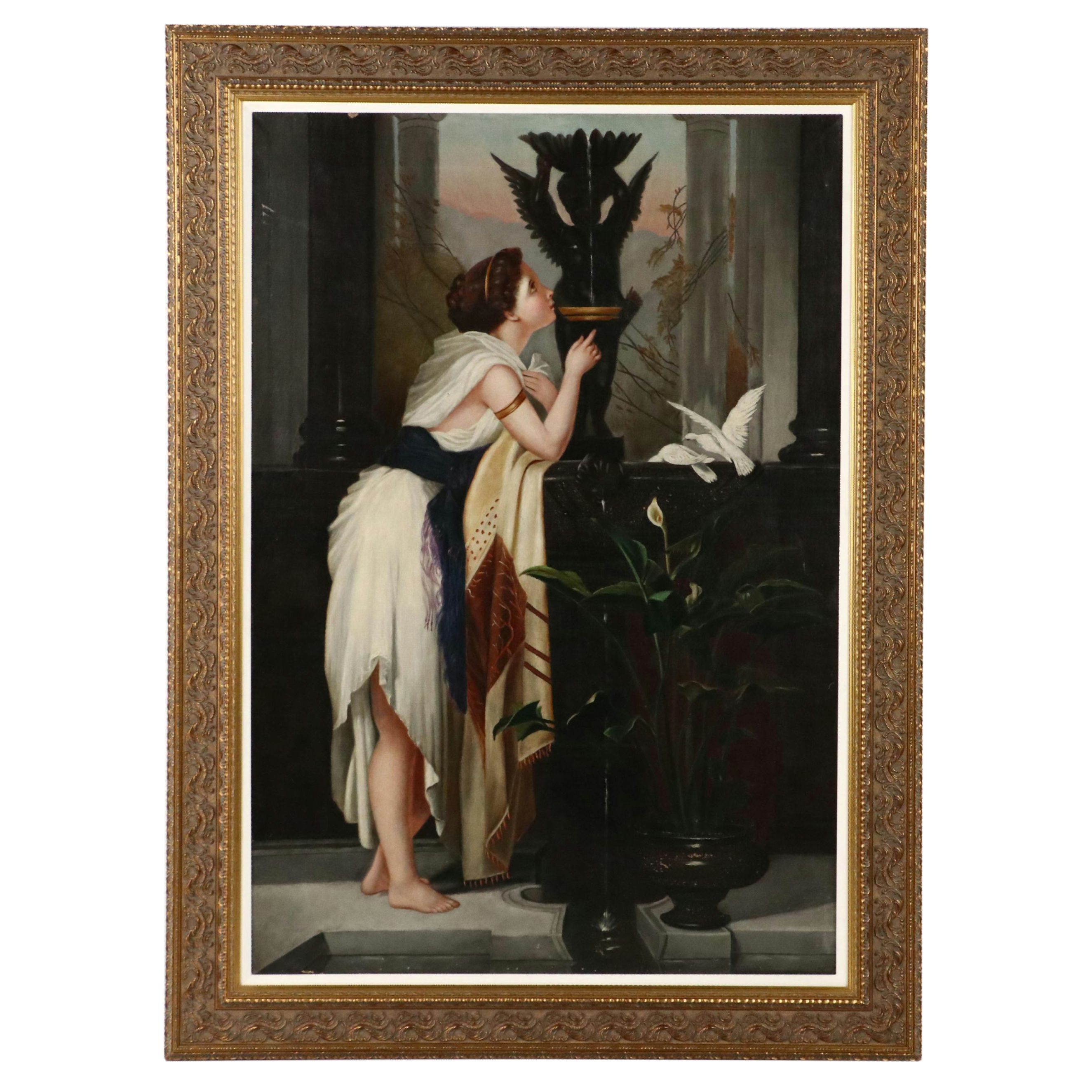 Romantic Oil Painting "La Fontaine Enivrante" After Cottin and Brochart