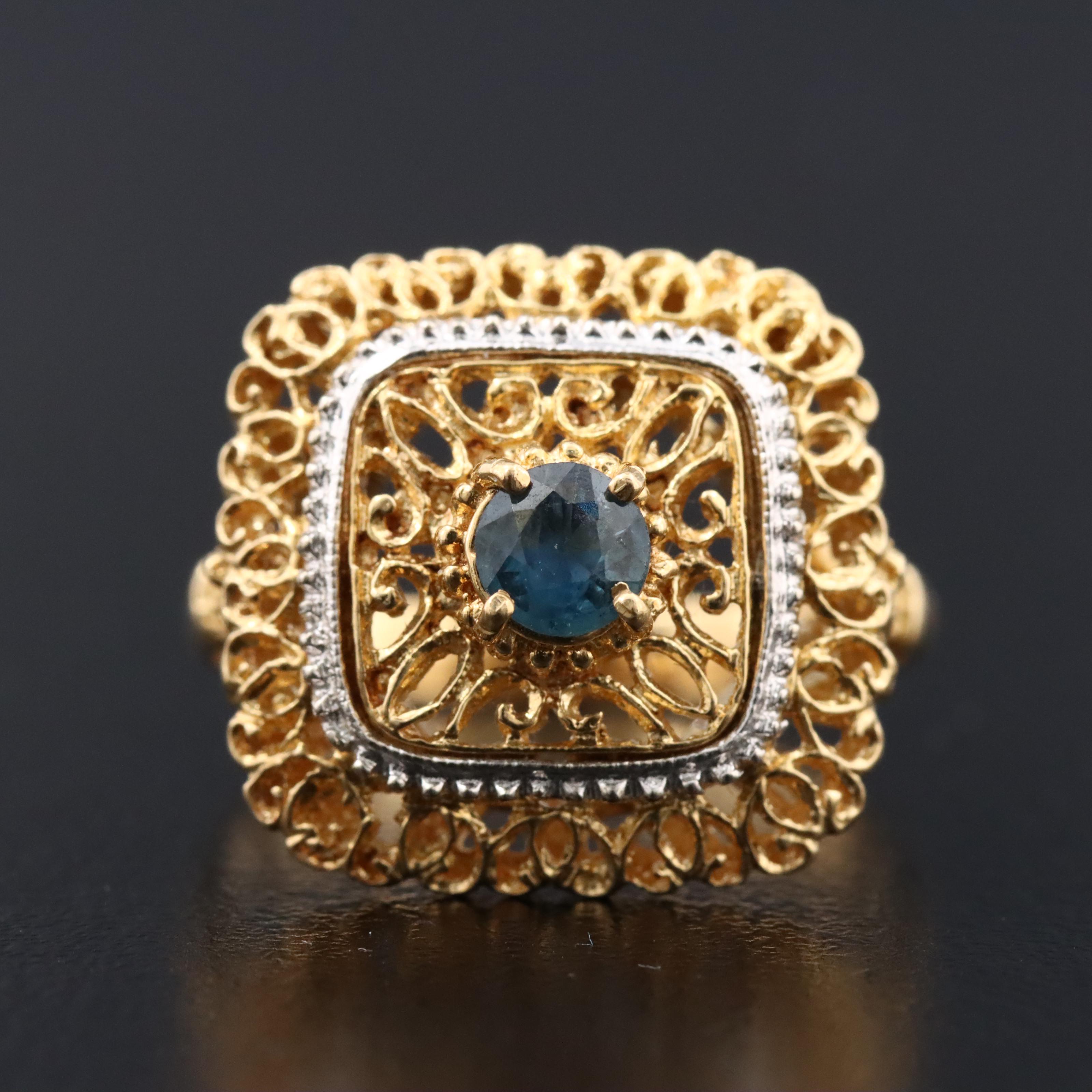 Vintage 18K Sapphire Filigree Ring