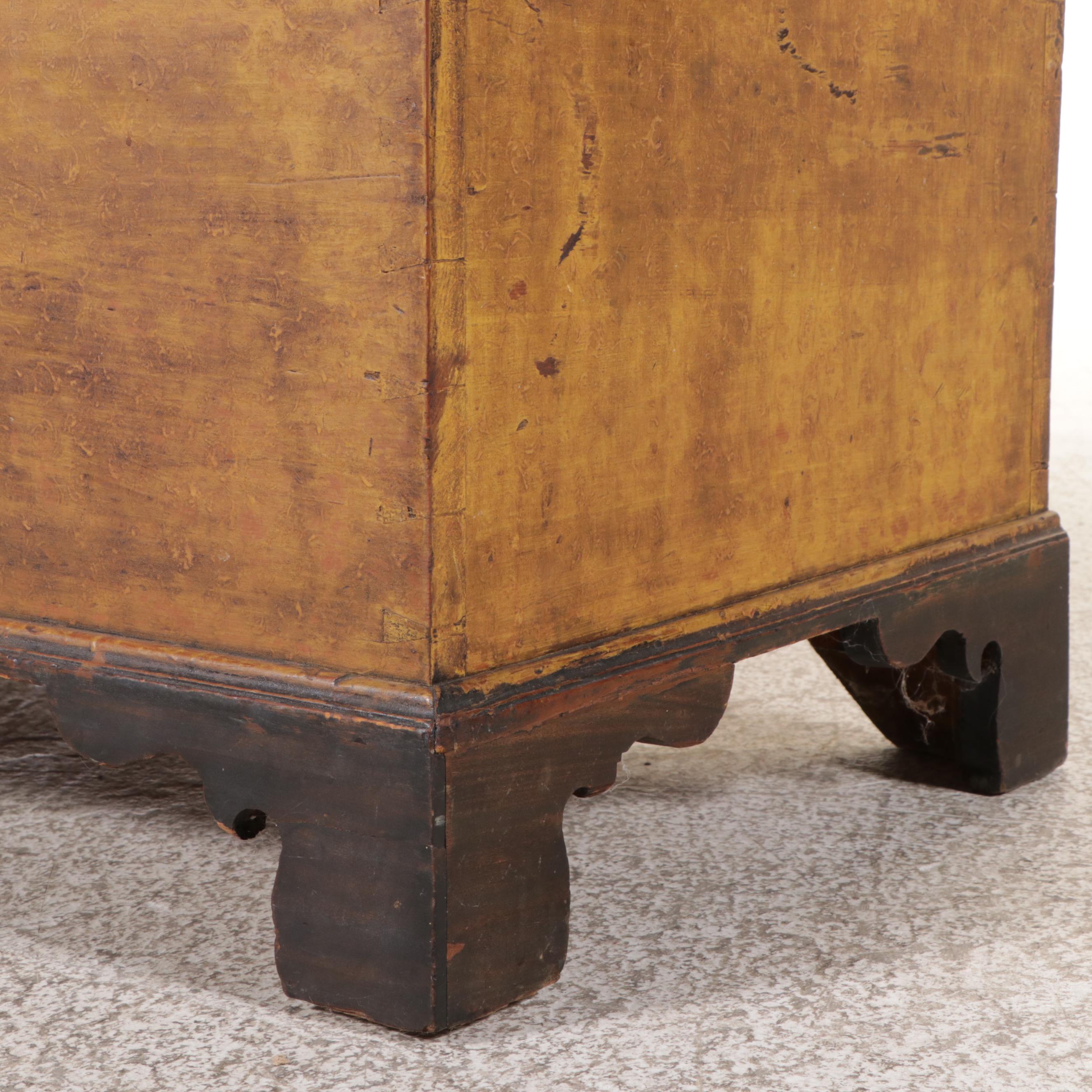 Chippendale Style Mustard Painted Wood Blanket Chest, 19th Century