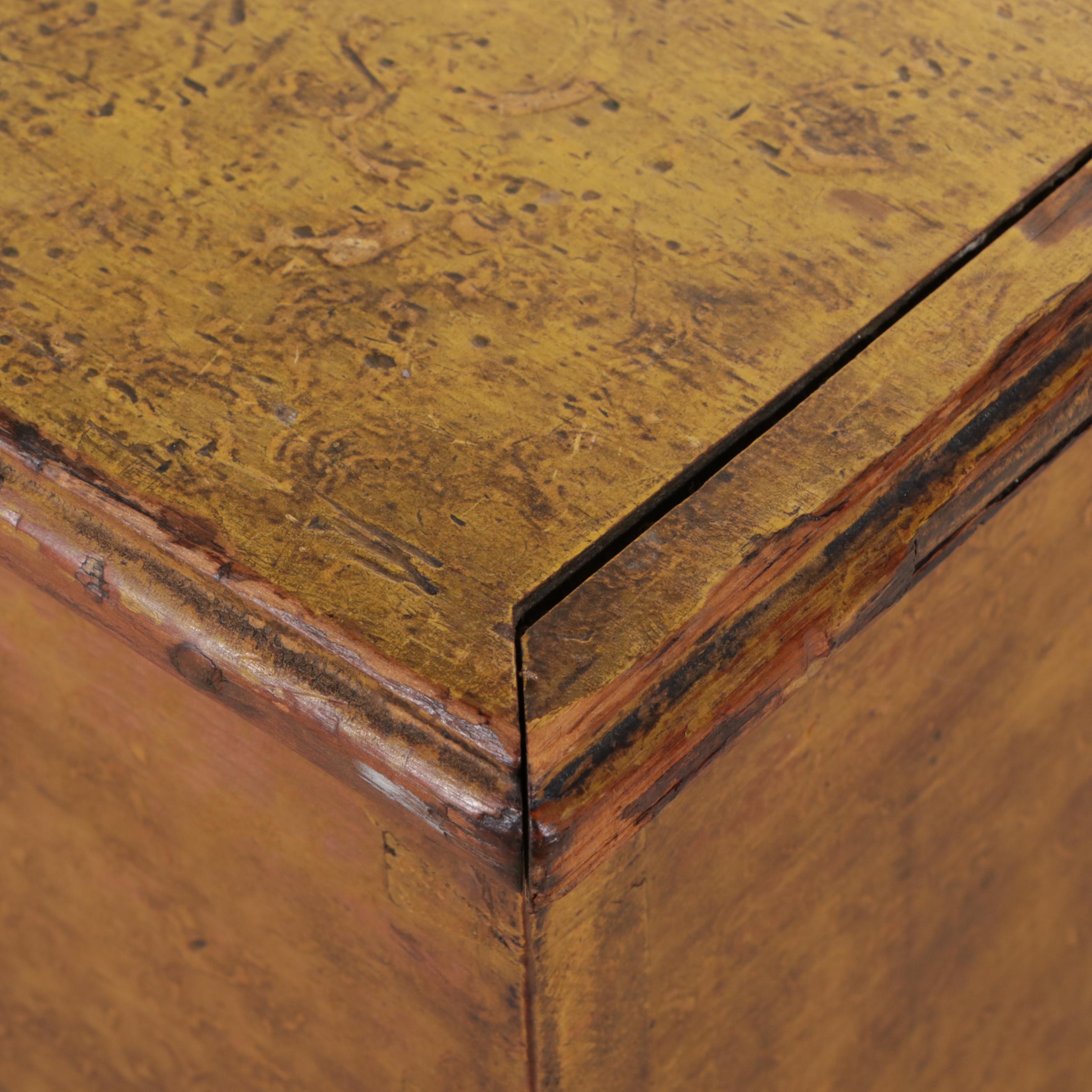 Chippendale Style Mustard Painted Wood Blanket Chest, 19th Century