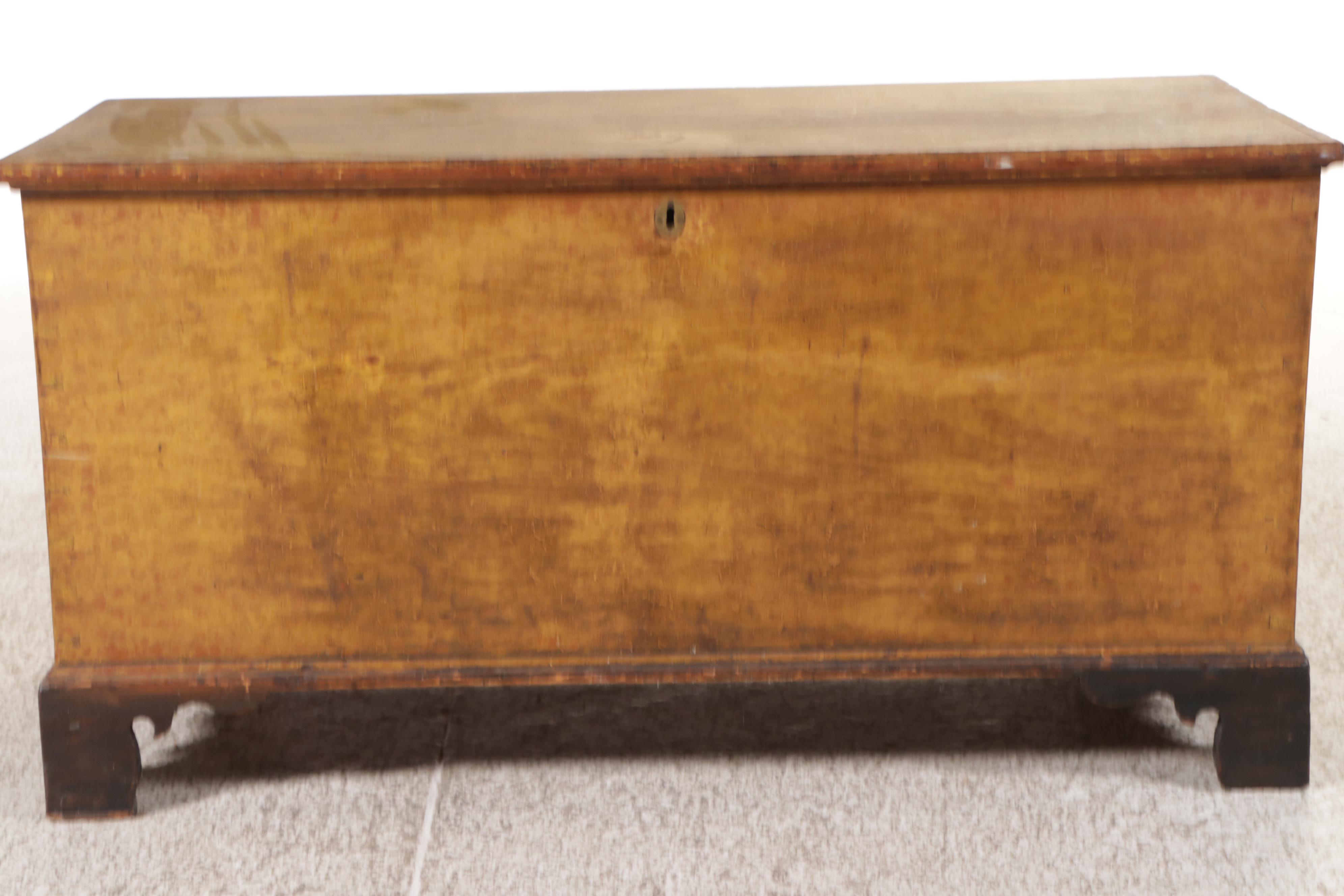 Chippendale Style Mustard Painted Wood Blanket Chest, 19th Century