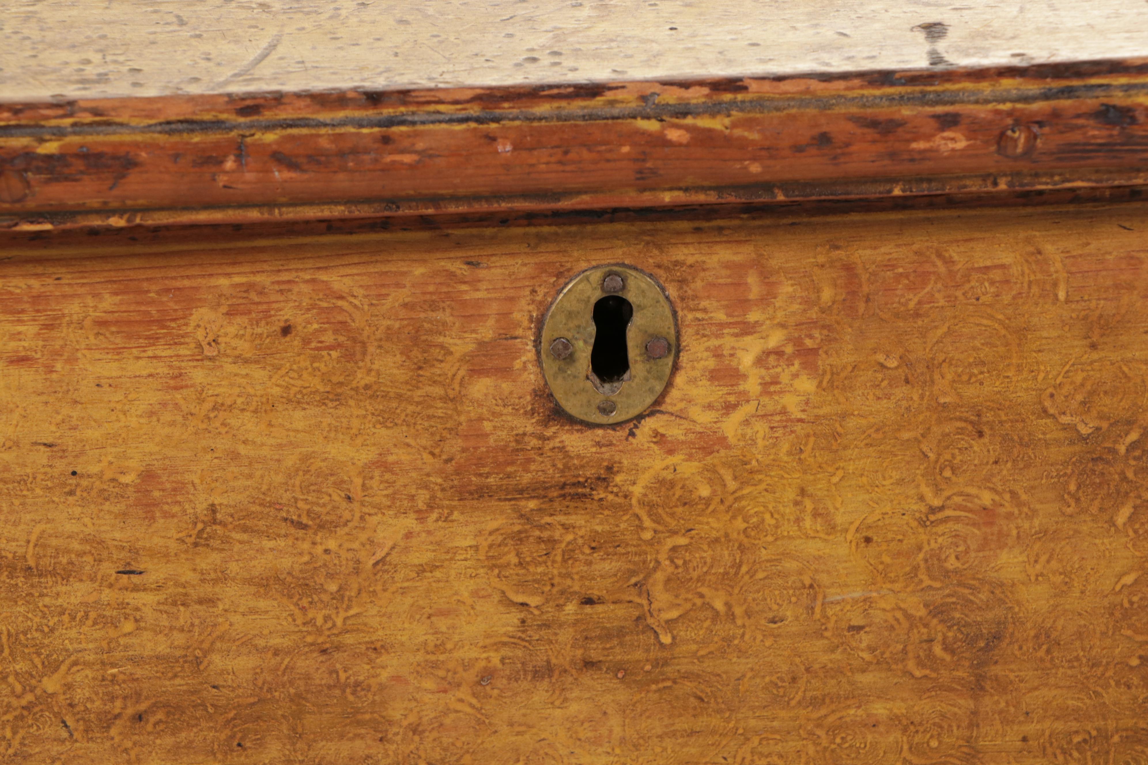 Chippendale Style Mustard Painted Wood Blanket Chest, 19th Century